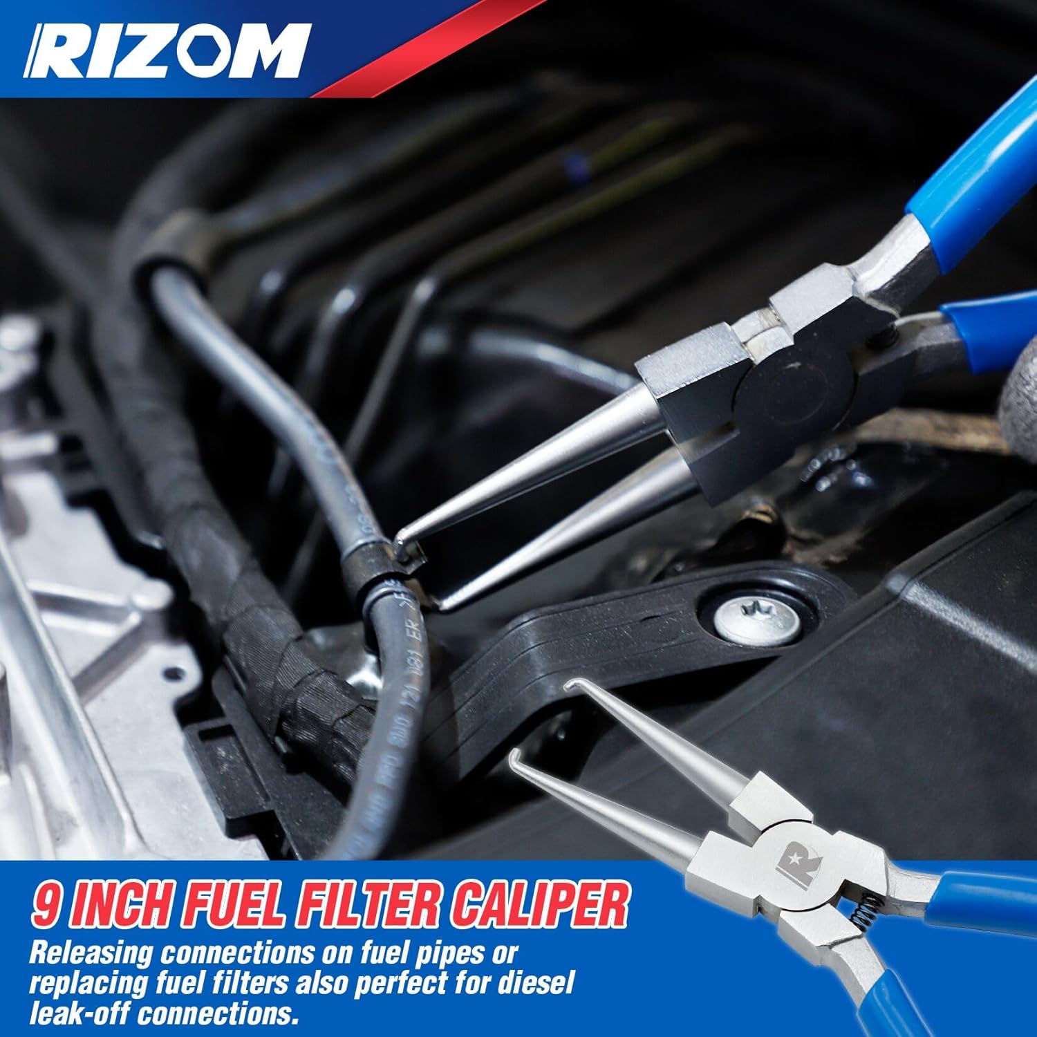 Rizom 6-Piece Fuel Line Pliers Set, Hose Clamp Pliers, Hose Removal Pliers, 30 Degree Disconnect Tool, 9 Inch Fuel Filter Caliper Set for Auto Maintenance - Image 4