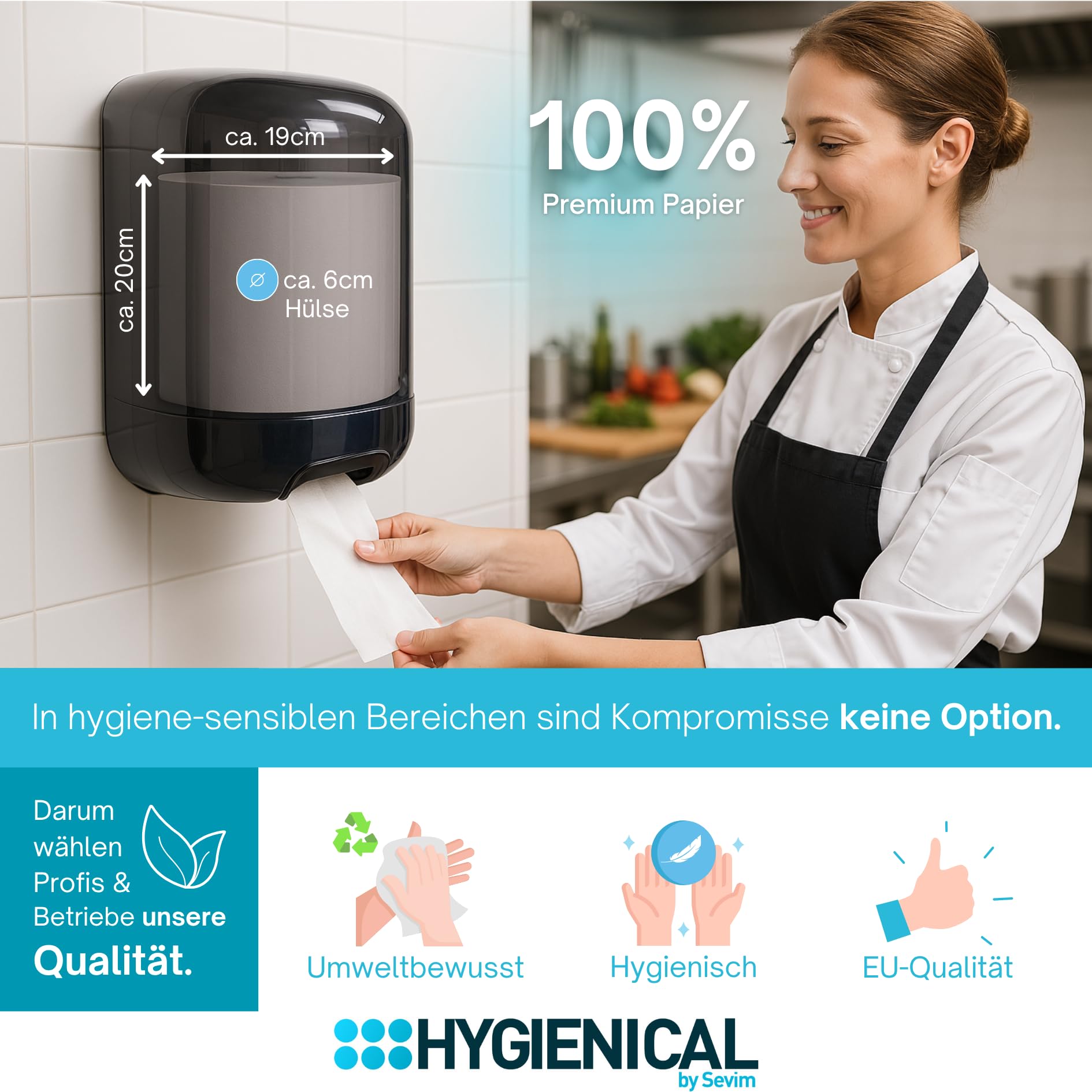 Papierhandtücher 2-lagig für Werkstatt & Gastronomie – ca. 150 m Papierrolle perforiert mit Spiral-Kern – saugstarkes Putzpapier für Spender – hygienische Reinigungstücher Industrie & KFZ