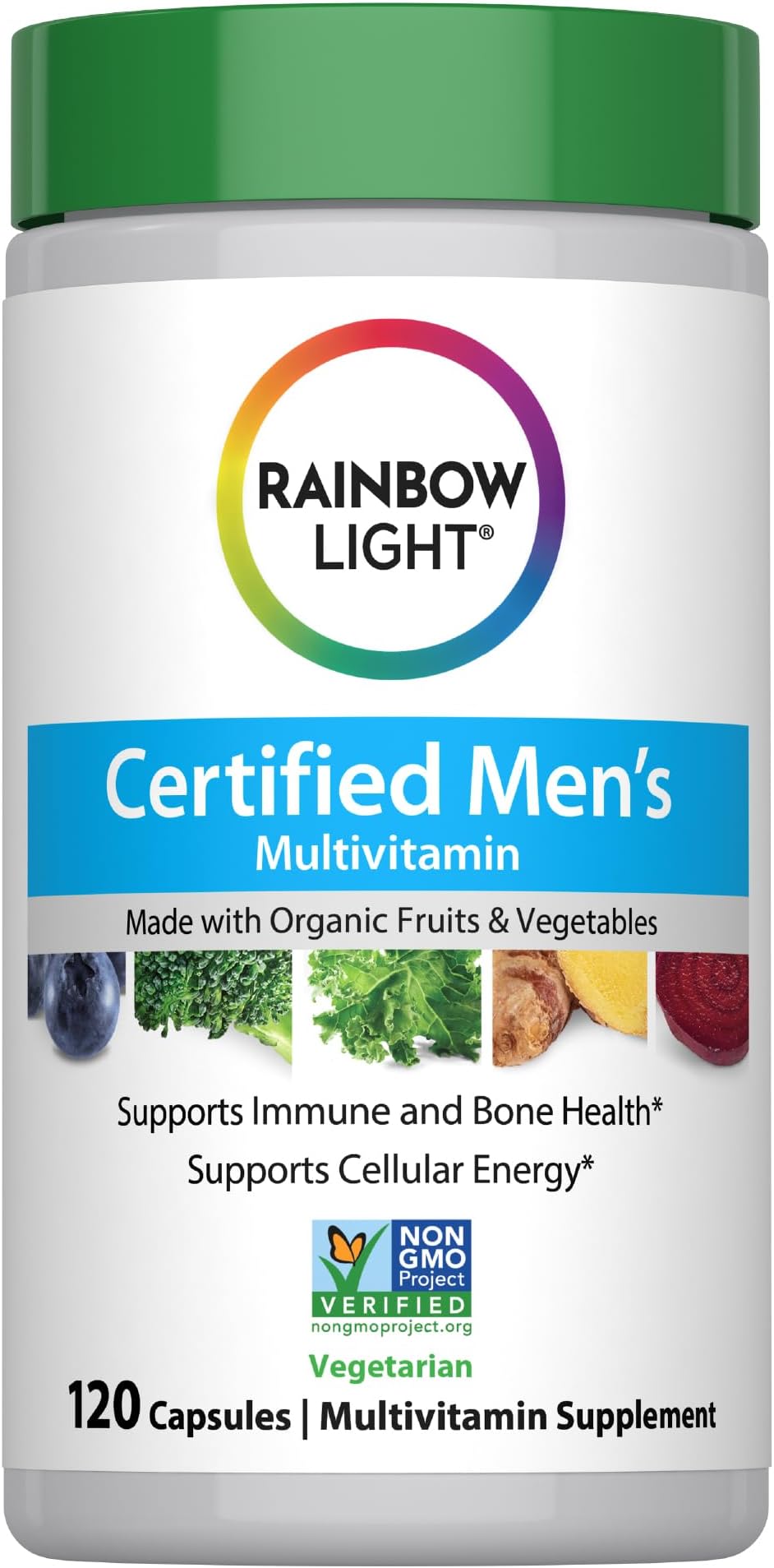 Rainbow Light Multivitamin for Men | 120 Capsules | Made with Organic Fruits and Vegetables | Supports Immune and Bone Health | Includes a Prebiotic & Probiotic Blend