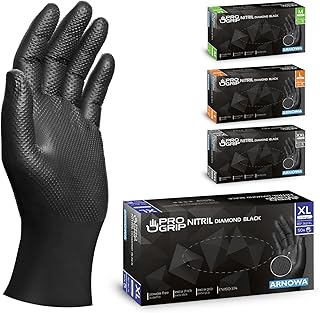 PROGRIP Einweghandschuhe Diamant Grip, Schwarz, Einmalhandschuhe Extra Stark, Nitrilhandschuhe Gr. XL, 2x dicker, Handschu...