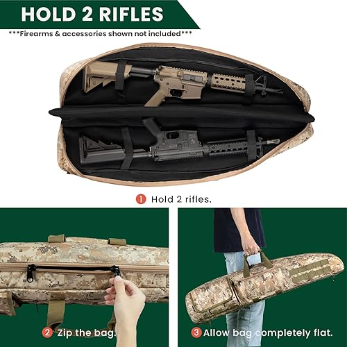 Miniatura 3 de HUNTSEN Funda Suave para Rifle de Doble Cañón de 38" 42" 44" 46" 52" Bolsa Larga para Armas con Mango Acolchado - Correa Ajustable Cremalleras