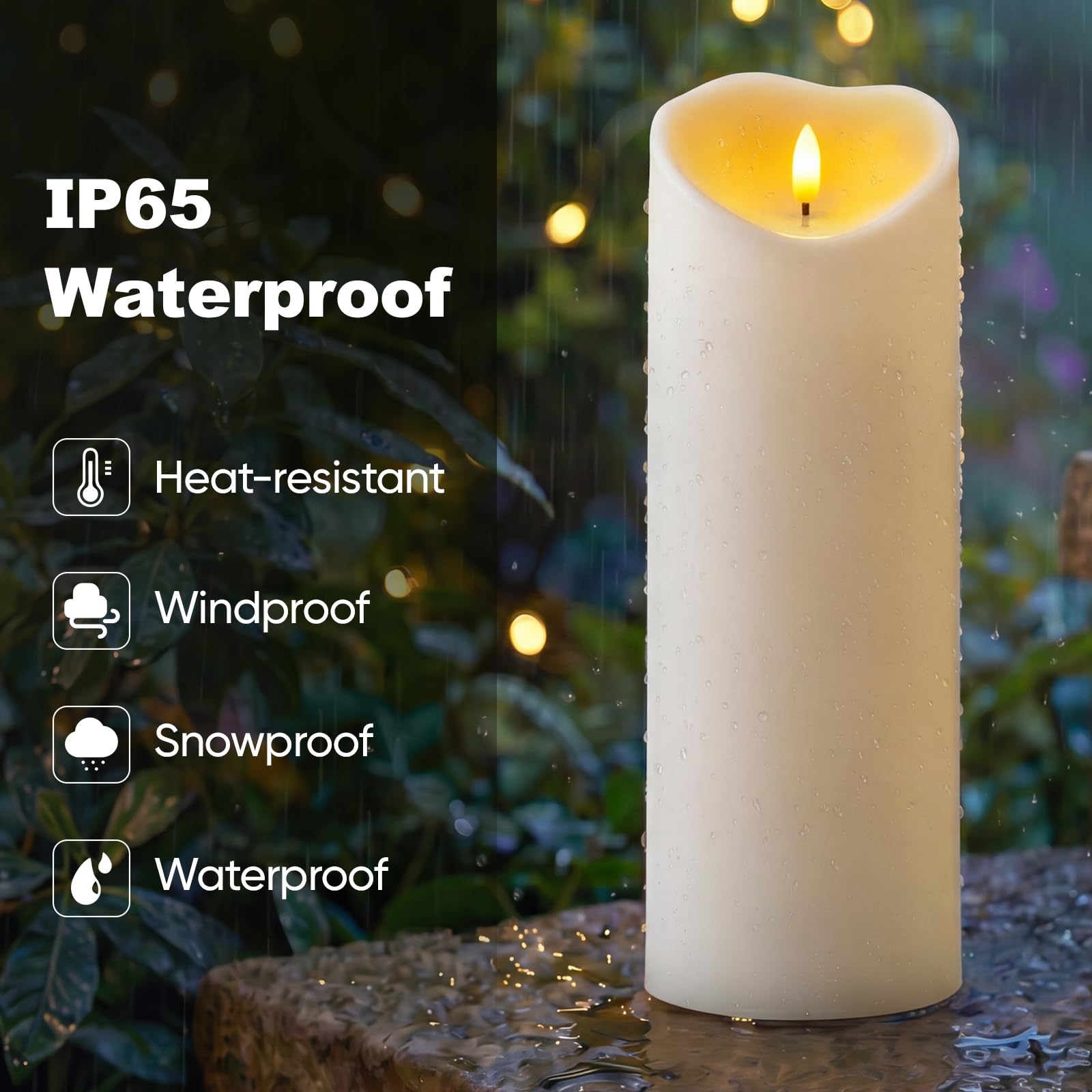 Amagic Velas grandes impermeables sin llama de 4 x 12 pulgadas, funcionan con pilas, control remoto y temporizador, vela LED parpadeante para decoración de patio al aire libre, patio, porche, blanco