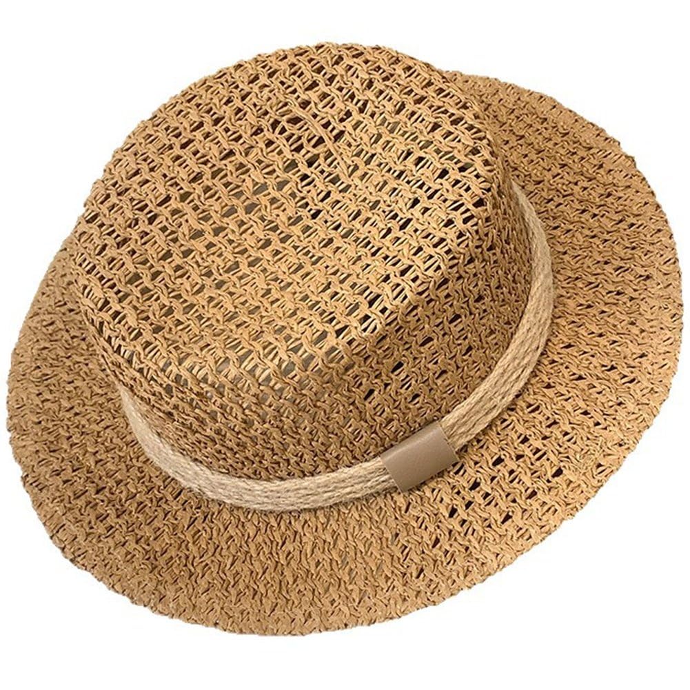 Danlai Straw Woven Panama Cap Wide Brim Beach Hat Hollow Out Sun Hat for Summer Holiday Vacation Travel Pool Sun Protection
