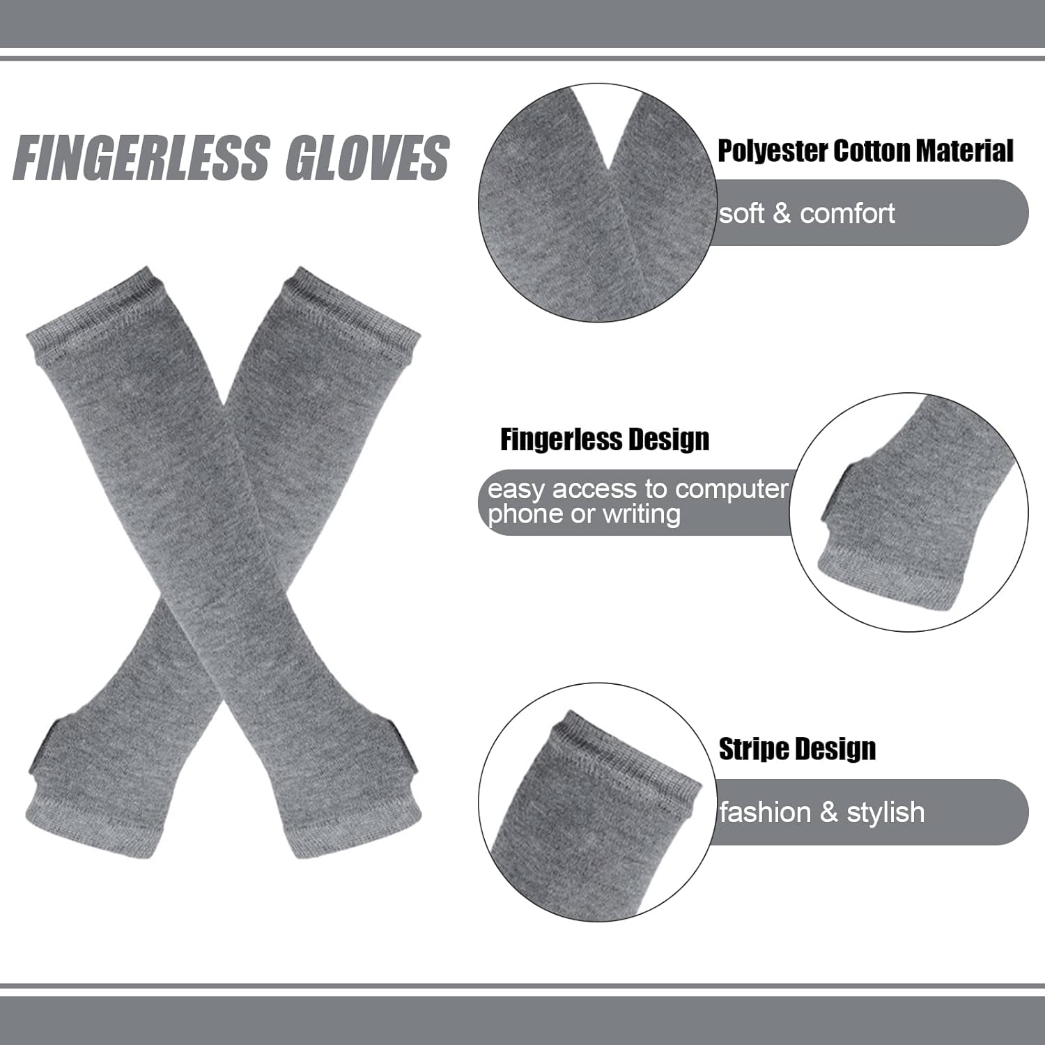 2/4 Sets Womens Striped Knee High Socks Long Knitted Arm Warmers Fingerless Gloves for Halloween Costume - Image 3