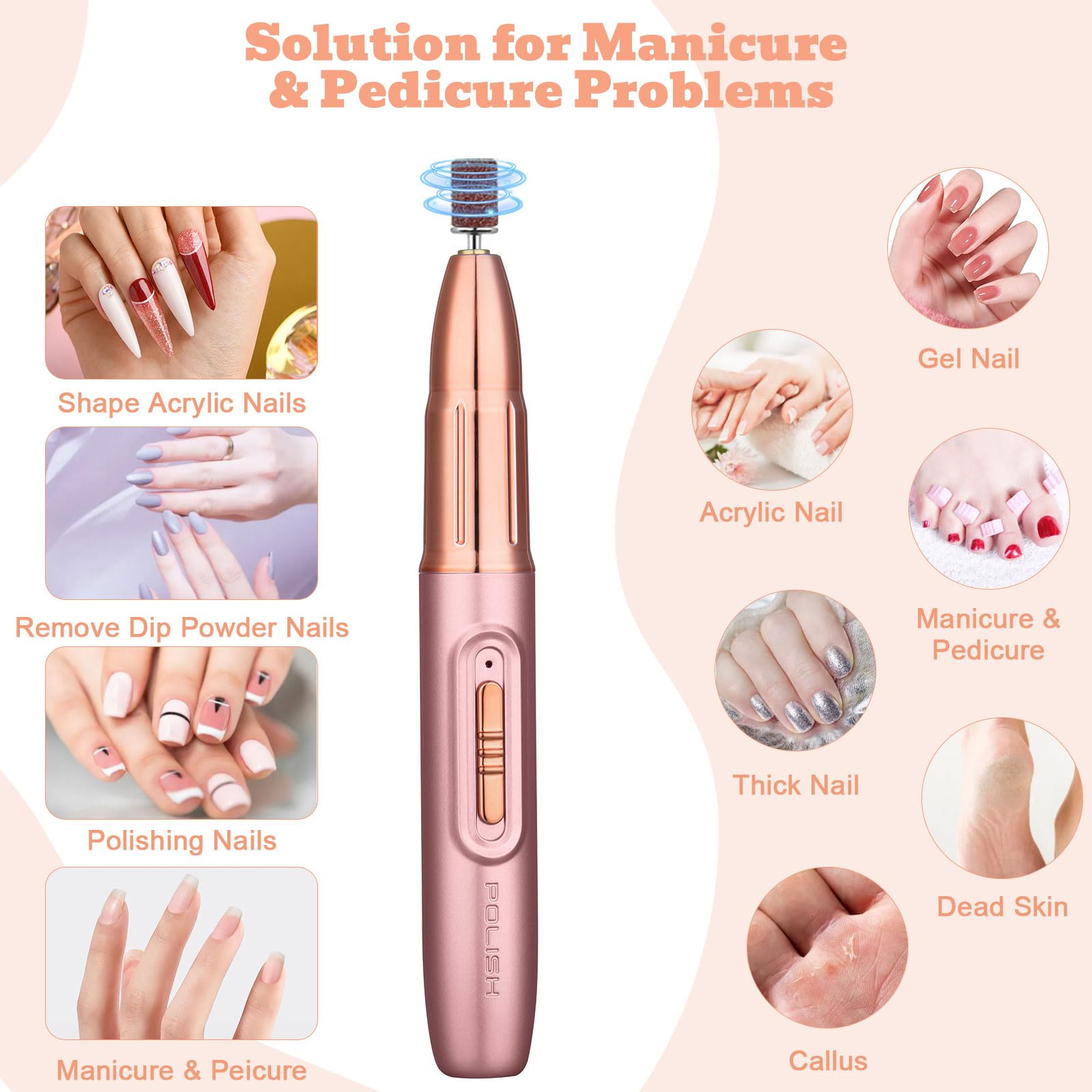 OKYUK Electric Nail Drill Kit - Professional Manicure & Pedicure Set including 11 Drills & Sanding Bands, Pink - Image 2