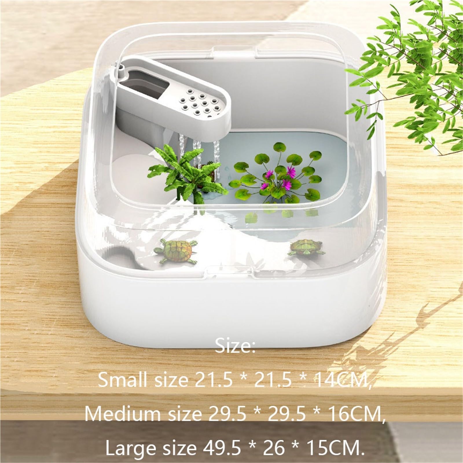 Siedlisko terrarium Kwadratowy zbiornik do karmienia żółwi i proste gospodarstwo domowe z platformą suszenia na słońcu filtrem Terrarium akwariowe(Średni)