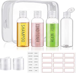 Travel Bottles for Toiletries 3.4oz/100ml 4 Pack TSA Approved Leak-Proof Travel Size Containers Squeezable Empty Plastic Toiletry Bottles Pre-printed Shampoo, Conditioner, Body Wash (Clear)