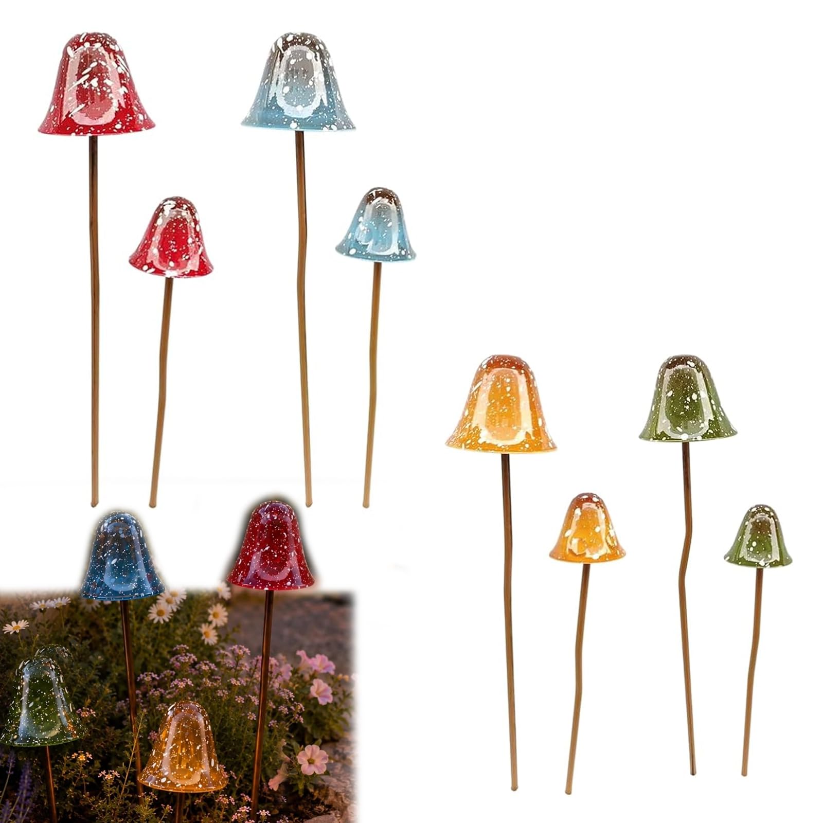 Metal Mushroom Stakes Fairy-Garden Outdoor Decor, Mushroom Statue Art (Mix)