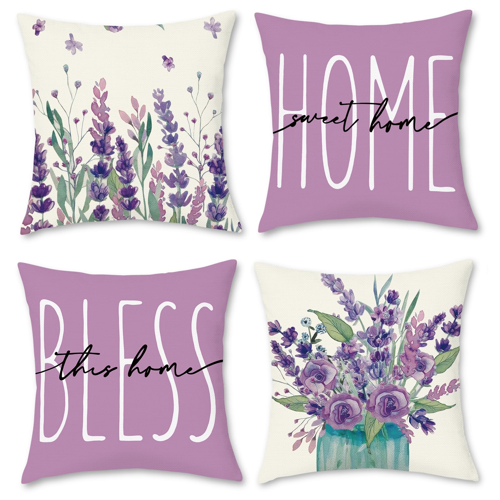 Hopomoon Copricuscini 40x40 Set di 4 decorativi cuscini per divano floreali e botanici Cuscini primavera-estate per divano camera da letto Cuscino da esterno Viola