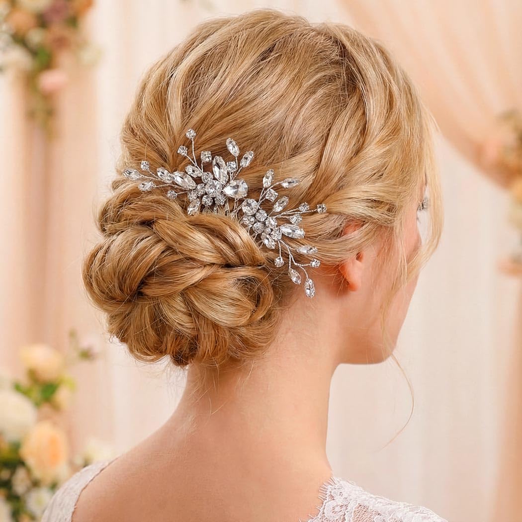 Unicra Bride Silver Wedding Hair Comb Rhinestone Bridal Headpiece Sparkly Crystal Hair Accessorie for Women and Girls (A-Silver)