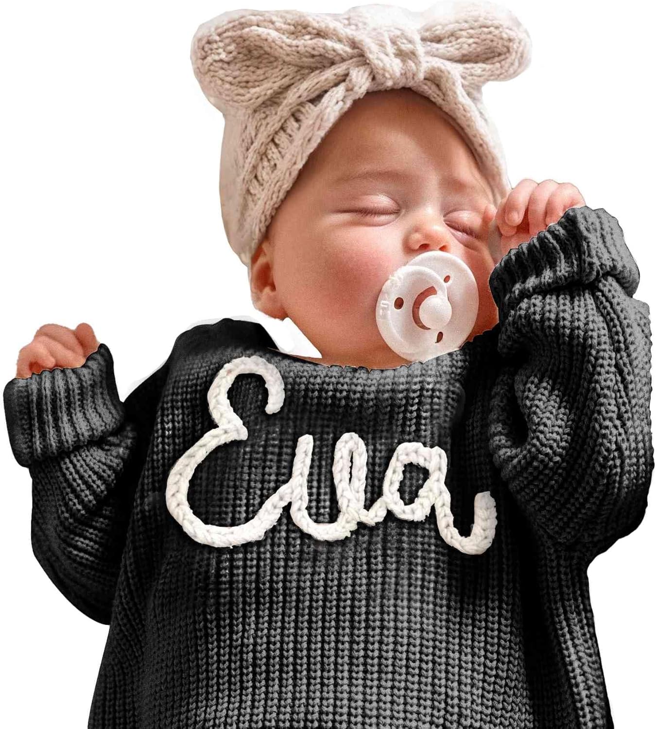 Personalized Baby Knit Sweater, Custom Baby Sweater with Hand-Embroidered Name and Monogram, Customized Unique Gift for Baby