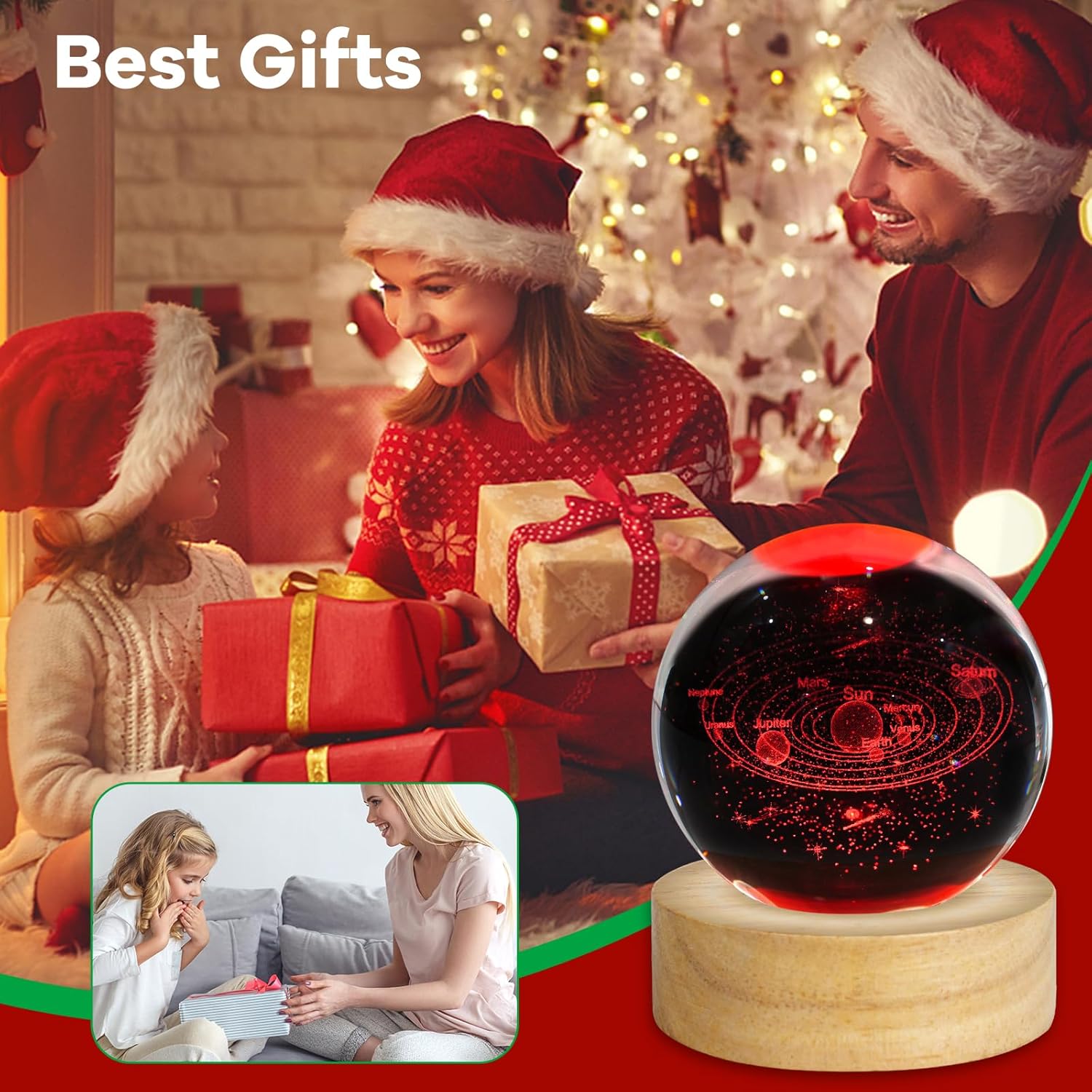 3D Solar System Crystal Ball Night Light 2.4in Galaxy Planets Glass Table Lamp Decor with 16 Colors Change Remote Control Birthday Christmas Astronomy Space Gifts for Boys Girls