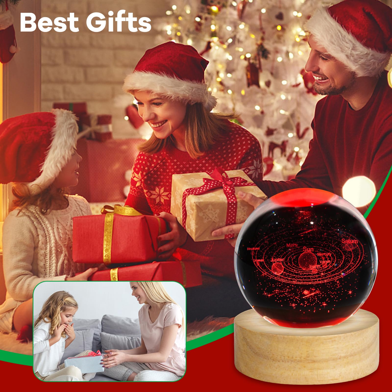 Lampada da tavolo in vetro 3D con pianeti galattici da 6,1 cm, con 16 colori che cambiano telecomando, per compleanno, Natale, astronomia, spazio, regali per ragazzi e ragazze