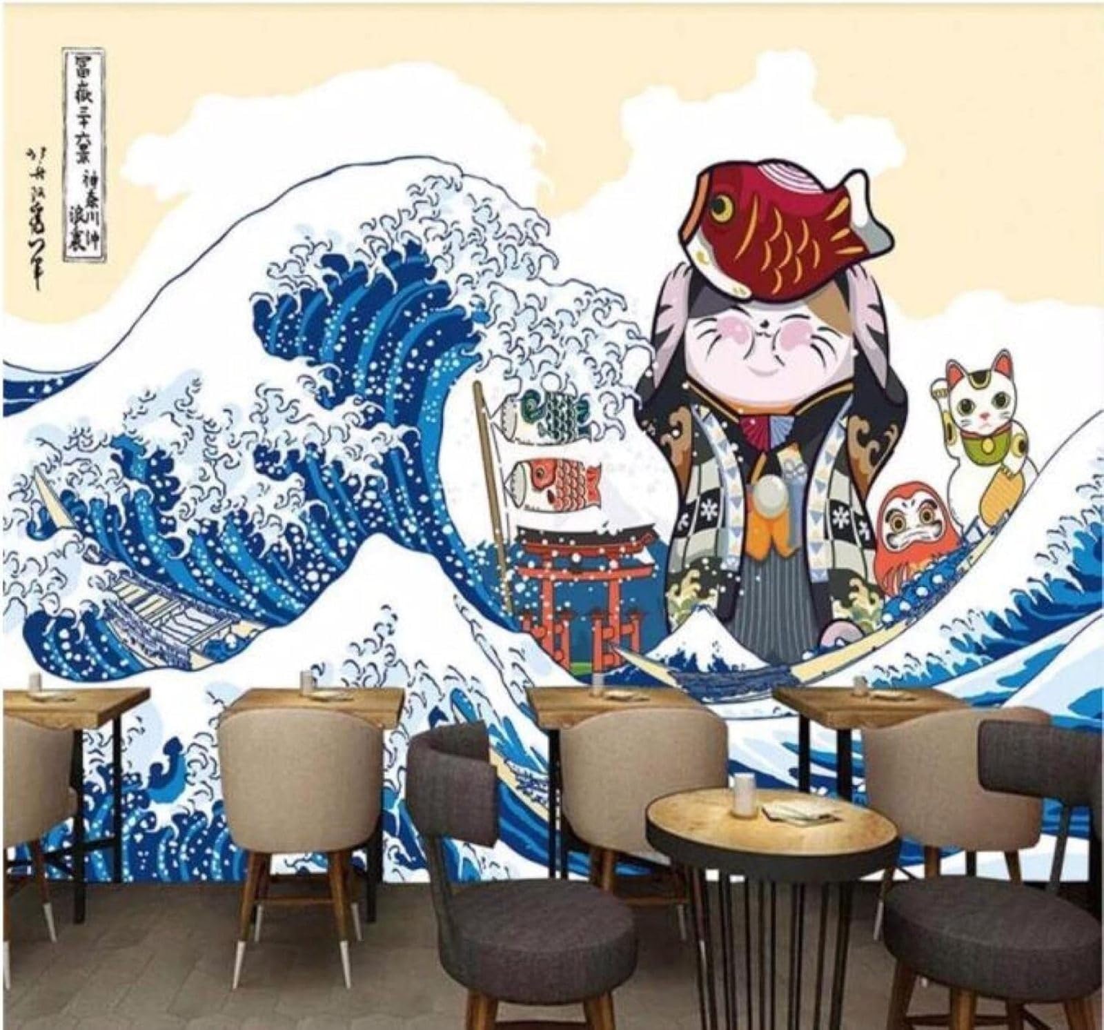 XLMING Abstract Waves Kitten Restaurant Sushi Bar 3D Wallpaper Luxury Silk Study Dining Feature Sofa Grey Bedroom Living Room Tv Decorative Wall-200cm×140cm