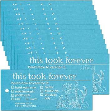 100pcs Handmade Care Tags Handmade Fabric Washing Instructions Gift Tag Labels for Clothing Labels, 4.3x2inch White Paper Washing Tag for Crocheted Knitted Quilting Items Gift Blue