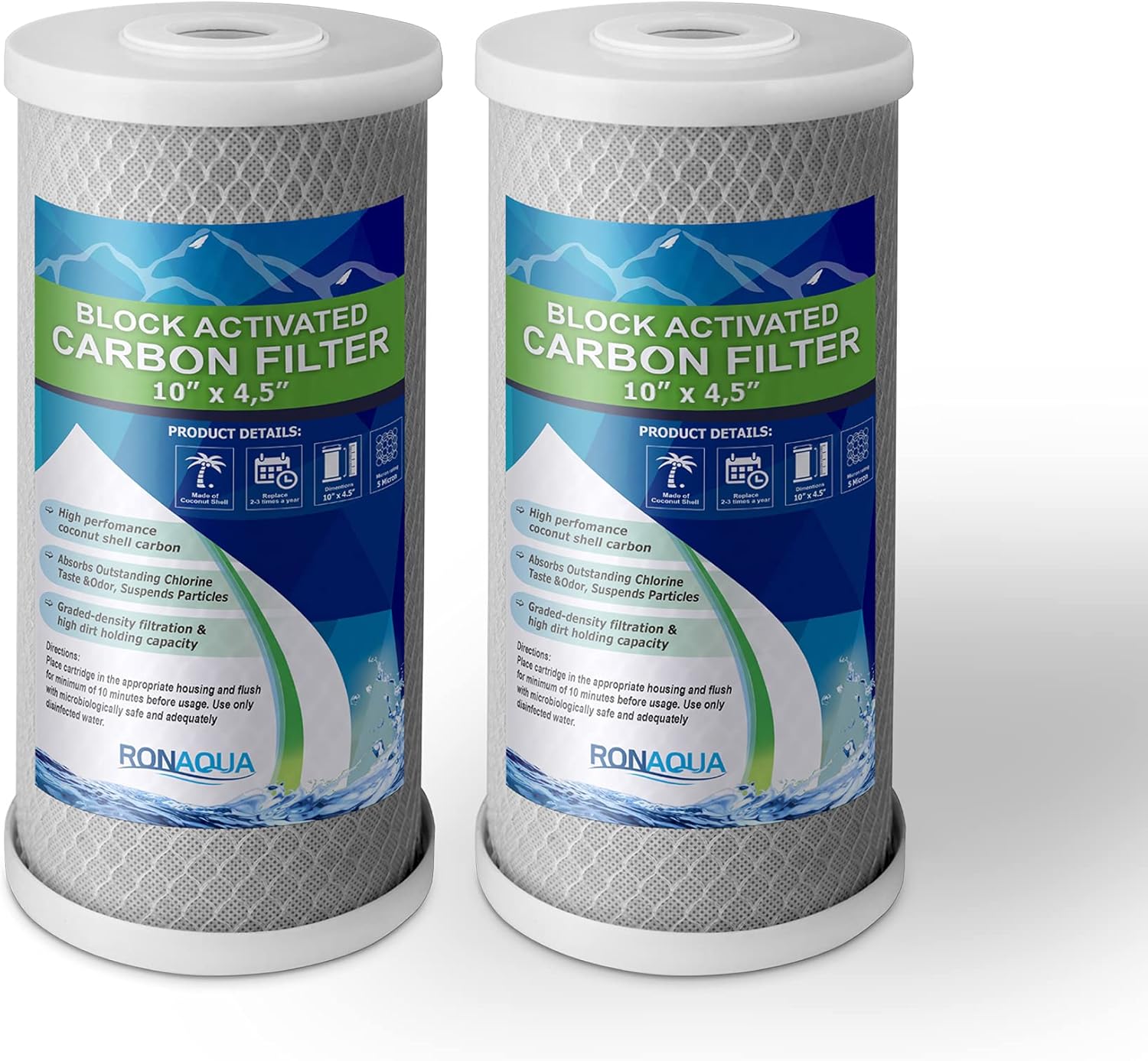 Big CTO Carbon Block Water Filters 4.5" x 10" Whole House Cartridges WELL-MATCHED with CBC Series, WFHDC8001, EP and EPM Series (2 Pack)