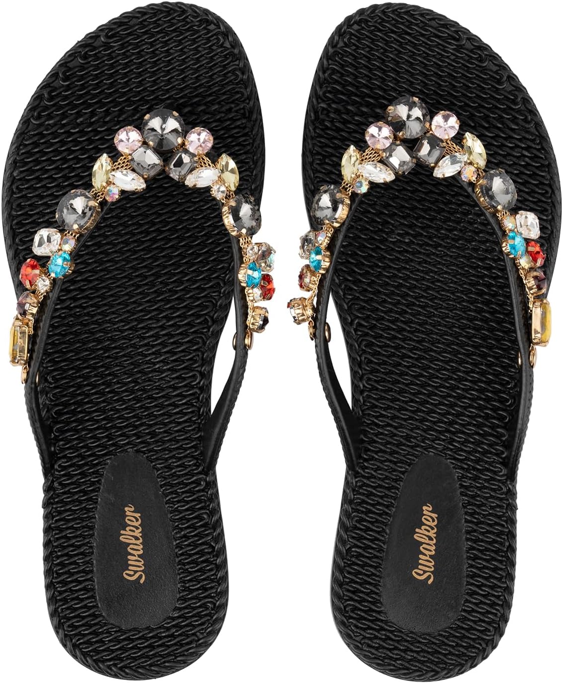 Swalker Woman's Sandal Flip Flop With Rhinestone in Recyclable Rubber Sole, Crystal Thong - Image 4
