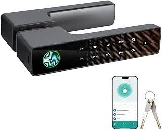 5-in-1 Türöffner Fingerabdruck, Türschloss mit Zahlencode, Smart Türschloss mit Fingerabdruck, APP, Code, Schlüssel & biometrischer Entsperrung für Schlafzimmer, Zuhause, Hotel (schwarz)