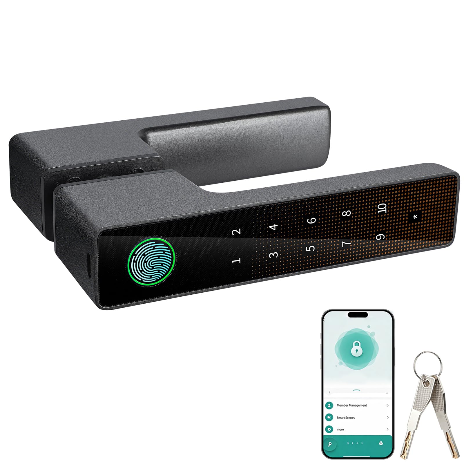 5-in-1 Türöffner Fingerabdruck, Türschloss mit Zahlencode, Smart Türschloss mit Fingerabdruck, APP, Code, Schlüssel & biometrischer Entsperrung für Schlafzimmer, Zuhause, Hotel (schwarz)