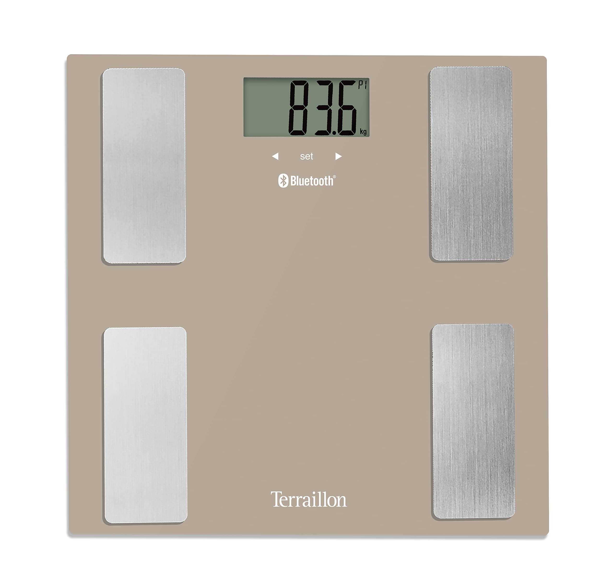 TERRAILLON Pèse Personne Connecté COACH CONNECT - IMC - 8 Utilisateurs - Bluetooth Low Energy - Capacité 160Kg - Marron