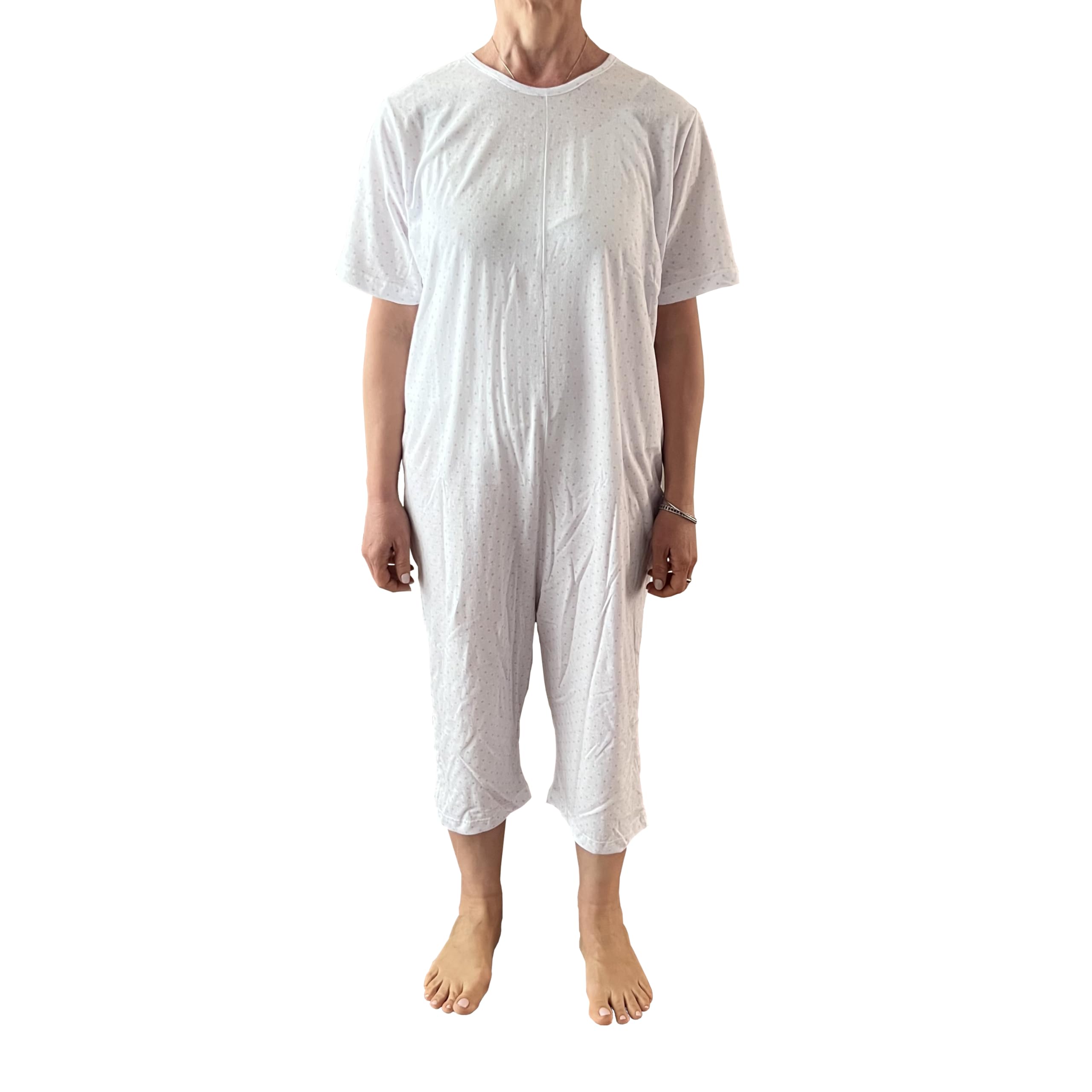 Pigiama Sanitario Donna Estivo Anziani Maniche Corte E Pantaloncino, Tutone Cerniera Posteriore, Pois Rosa