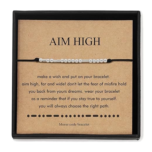 OBSUN Morse Code Bracelet Funny Gift for Women Girl with Meaning Card Gift Card for Best Friend Couple Mom Family (Aim High)