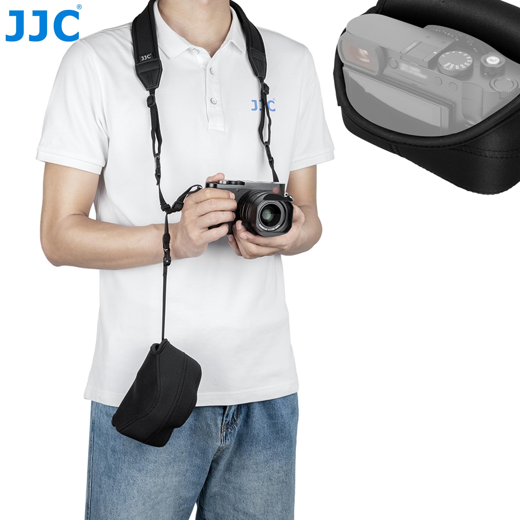JJC Neoprenowe Etui Na Aparat Canon EOS R7 i R10 z RF-S 18-45 mm f/4,5-6,3 Obiektywem STM, Pasuje Do Kompaktowych Aparatów o Rozmiarze 130x75x100 mm (5,1 x 2,9 x 3,9), Czarne
