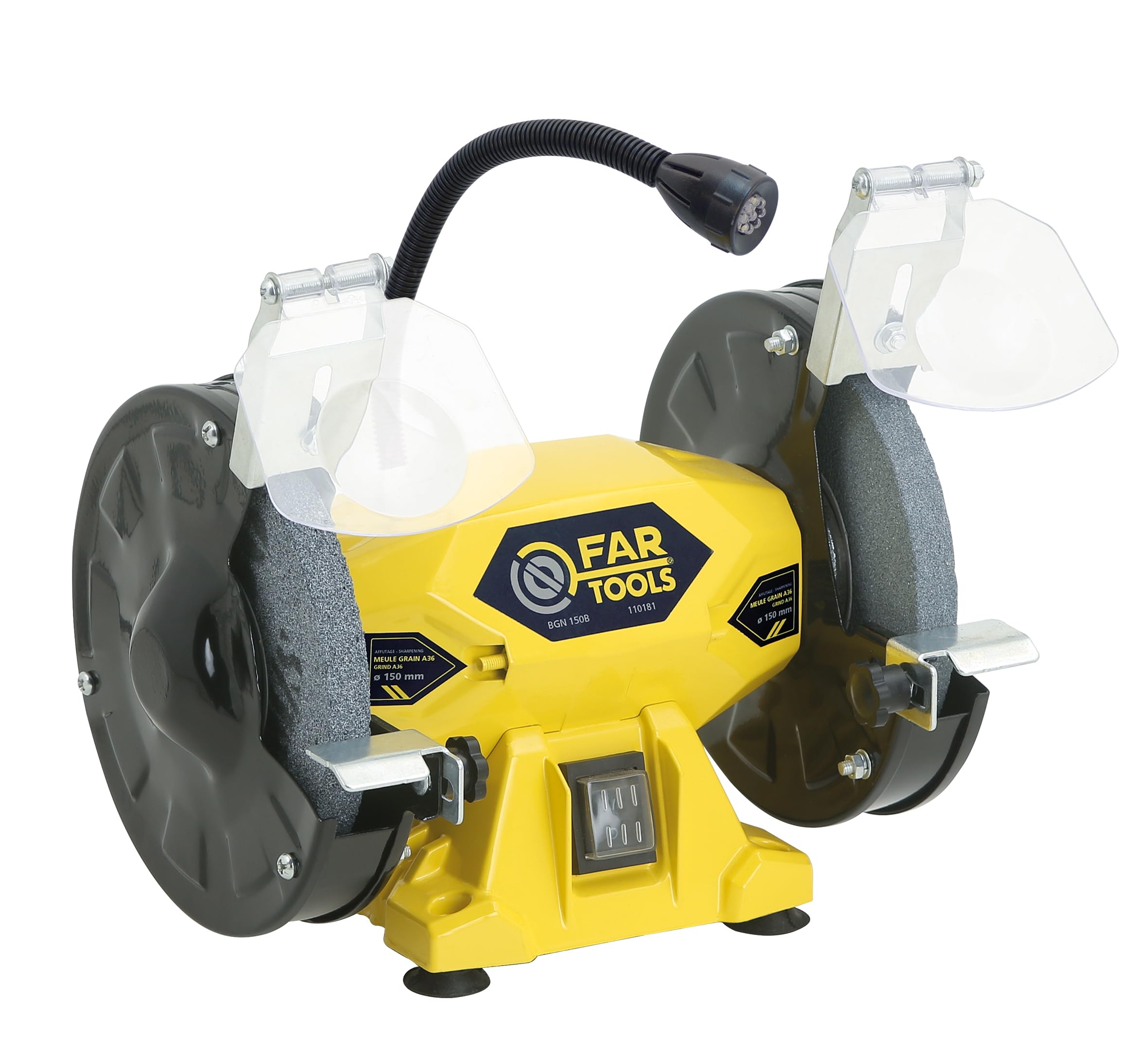Fartools Touret à meuler 150W meule-meule Ø150mm (grain A36 & A60), lampe LED, vitesse de rotation 2950tr/min, 2 écrans polycarbonates