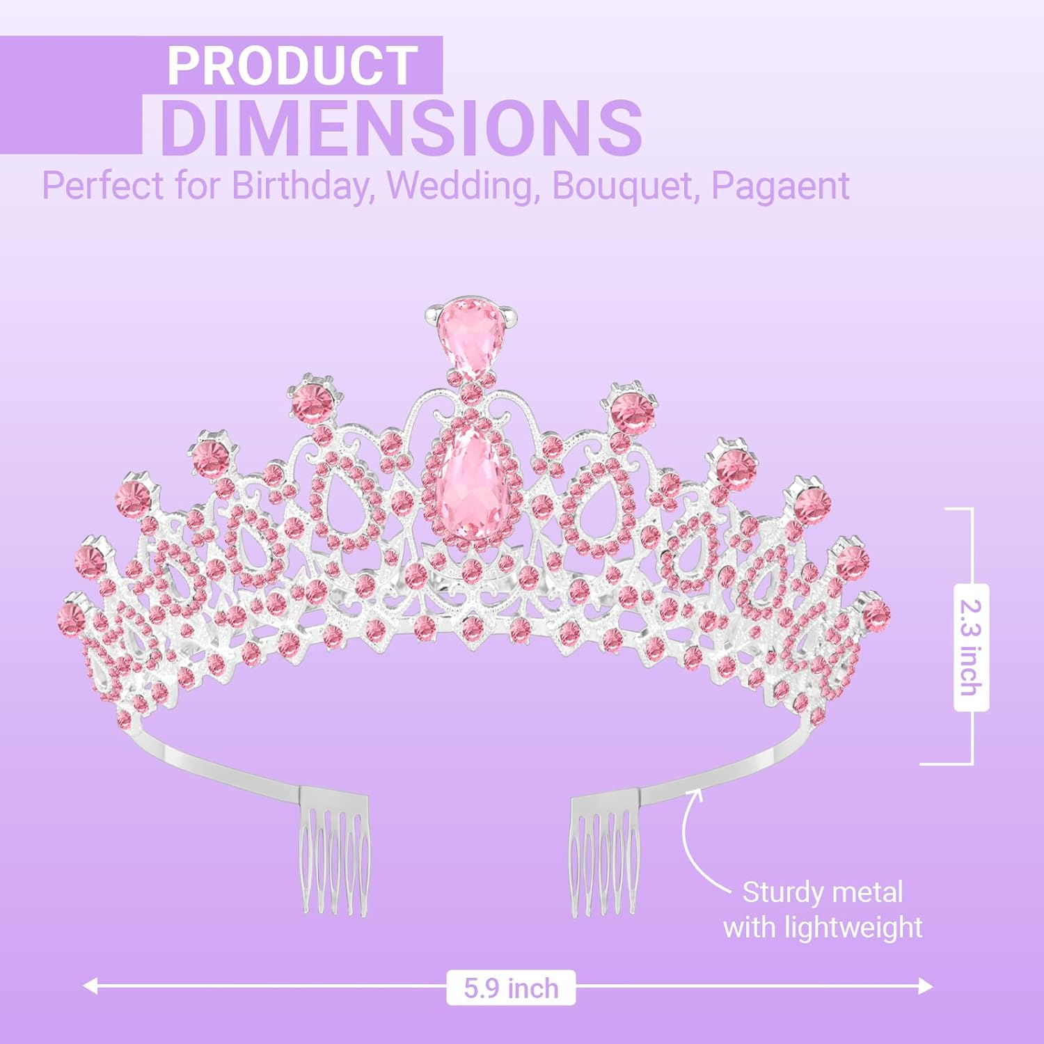 Tiara Crown for Women, Queen Tiara for Birthday Prom Bridal Party Custome Pink - Image 2