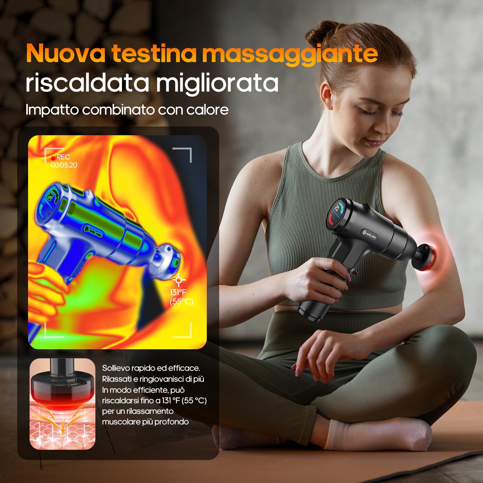 AERLANG Pistola Massaggio Muscolare con Calore, 20 Velocità e 7 Testine, Pistola Massaggiante a Percussione, Massaggiatore Muscolare Profondo, Regalo Uomo Donna per Compleanno
