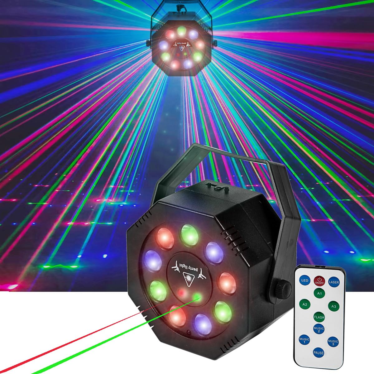 LEI MI YUO PIN LED DJ Light Par Disco Light Party Stage Disco Lights Red Green Blue Strobe Sound Controlled Stage Strobe Suitable for Christmas Nightclub Bar Wedding Party Garden Decoration