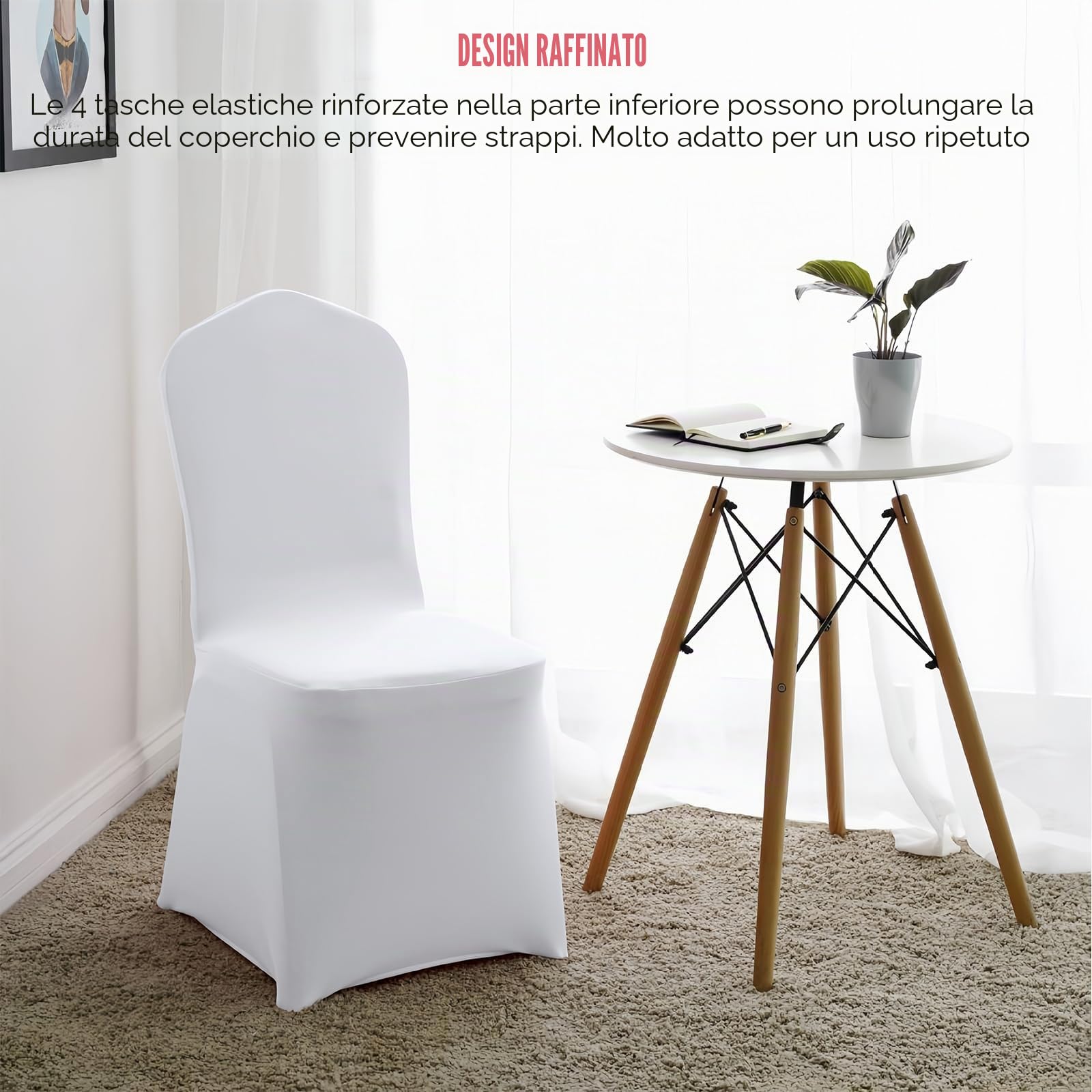 Fodere per sedia, 6 pezzi, universali, elasticizzati, bianchi, senza braccioli, in spandex elastico, lavabile, per sedie, per matrimoni, feste, banchetti e feste