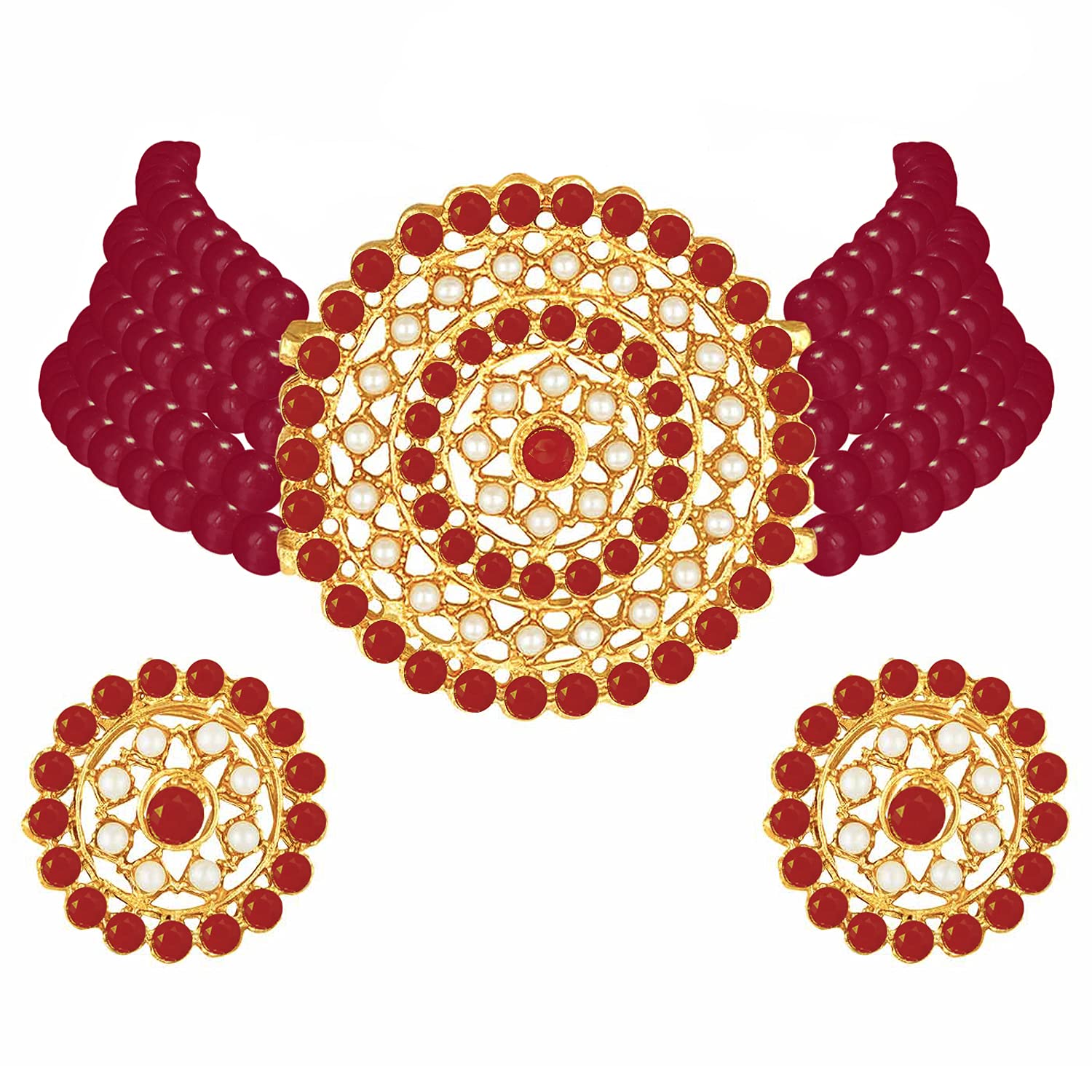 Peora Gold Plated Pearl Diamond Kundan Choker Necklace with Round Stud Earrings Traditional Jewellery Set (Red) For Womens (B098TCPGH5) Amazon Price History, Amazon Price Tracker