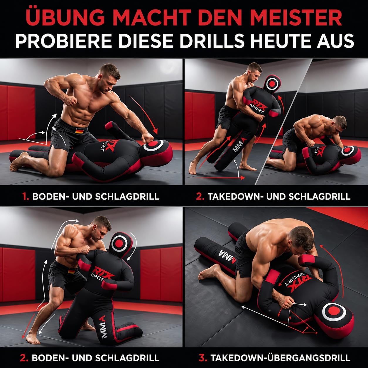 RTX MMA Judo Grappling Dummy - Sac de frappe pour Brésil BJJ Jiu Jitsu Position debout Wrestling BJJ Dummy pour l'entraînement d'arts martiaux - Toile - Vide