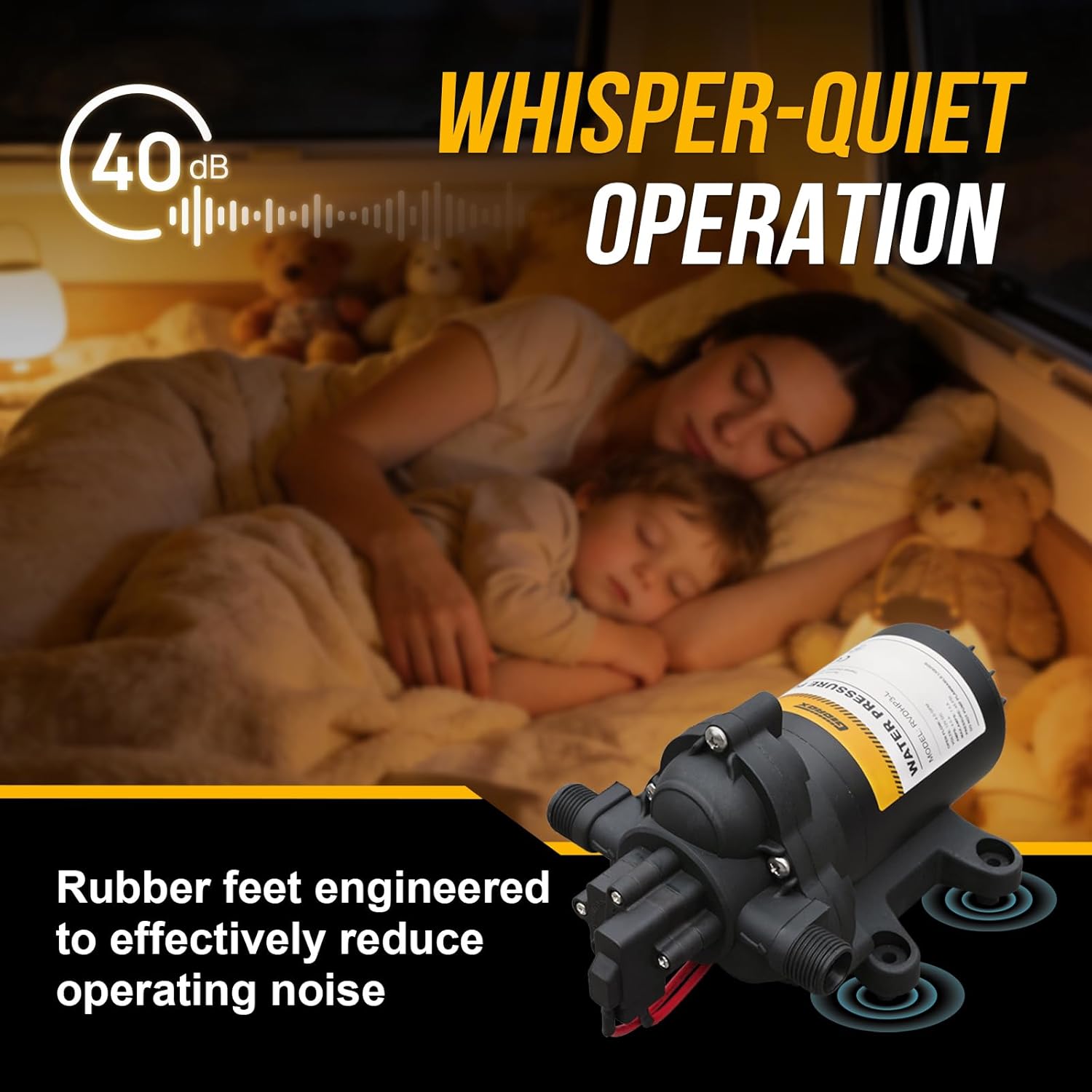 12V RV Water Pump, 4.0 GPM 45 PSI Diaphragm Pump, 12Volt Quiet Fresh Water Pump with Pressure Switch, Self Priming Pressure Pumps for RV Camper Boat Marine Food Truck