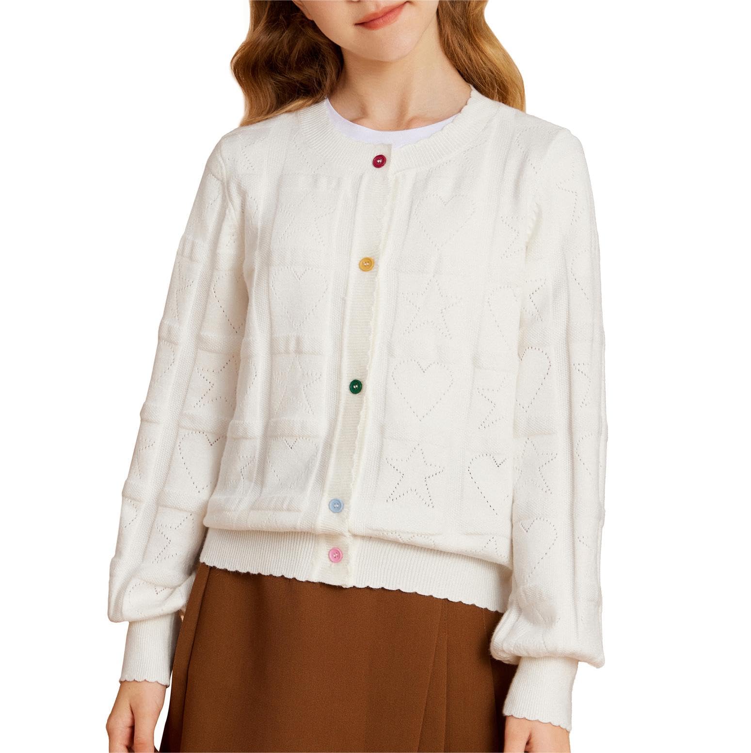 GRACE KARIN Niñas Bolero Cardigans Manga Larga Algodón Cuello Redondo Cardigan Con Botones