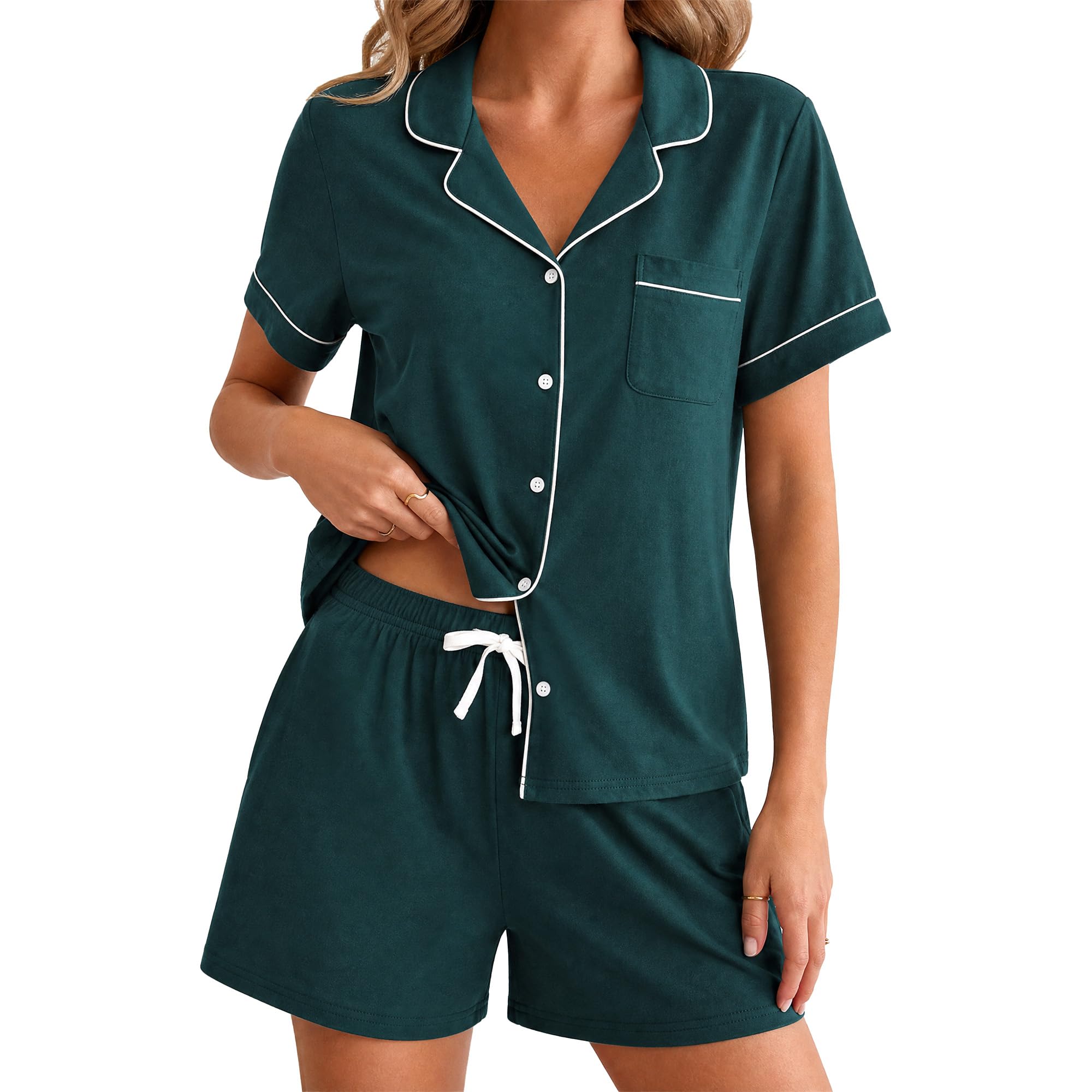 U2SKIIN Schlafanzug Damen kurz Baumwolle, Kurze Pyjama Damen weiche Pyjamas Set leichte Nachtwäsche Sommer Zweiteiler Pyjama Set