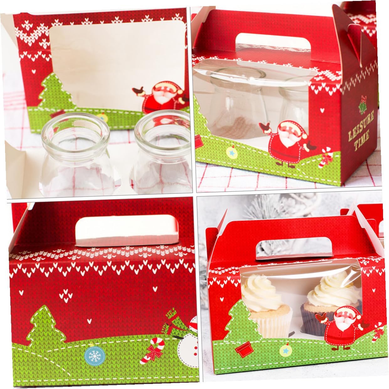 20pcs Christmas Cupcake Boxes Paper Containers with Window and Two-hole Insert, Paper Cake Carrier for Holiday Baking and Dessert Storage