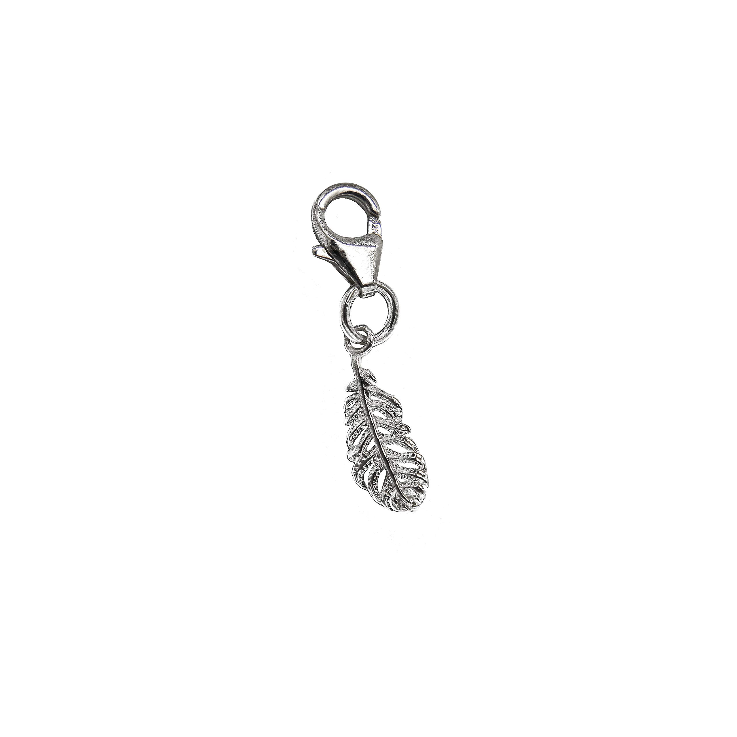 Sterling silver feather charm - clip on trigger lobster clasp