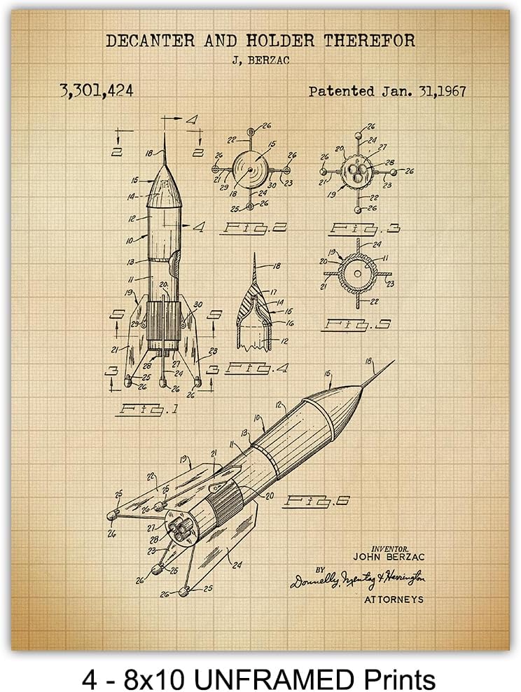 NASA Space Exploration Patent Art Prints - Vintage Wall Art Poster Set - Chic Modern Home Decor for Kids Room, Man Cave, Office, Den - Great Gift for Boys, Men, Science Fans - 8x10 Photos - Unframed