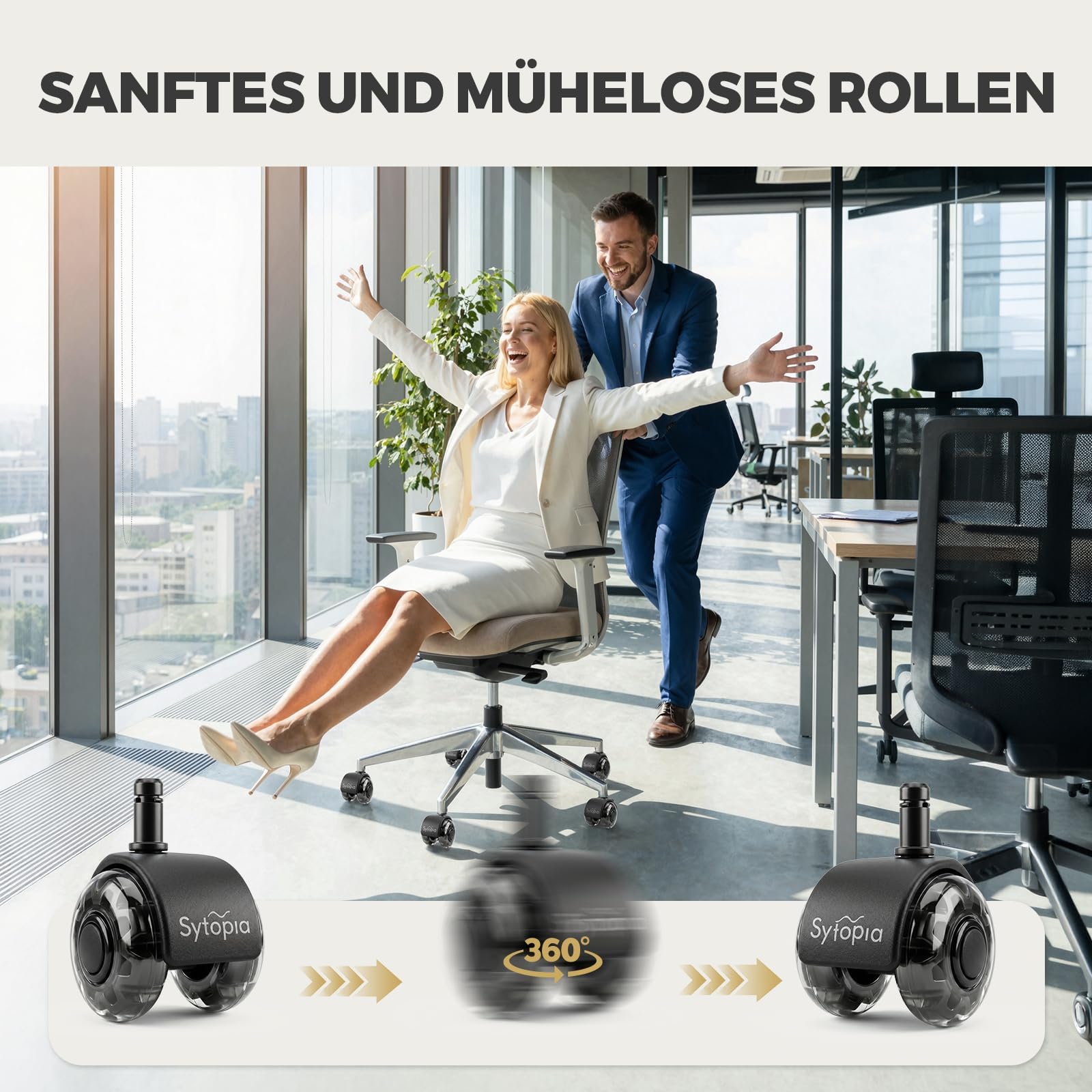 Sytopia Sedia da ufficio con ruote da 10 mm x 22 mm, set di 5 ruote per sedie da ufficio 1KEA, ruote per sedie da ufficio, ruote per ruote, colore nero