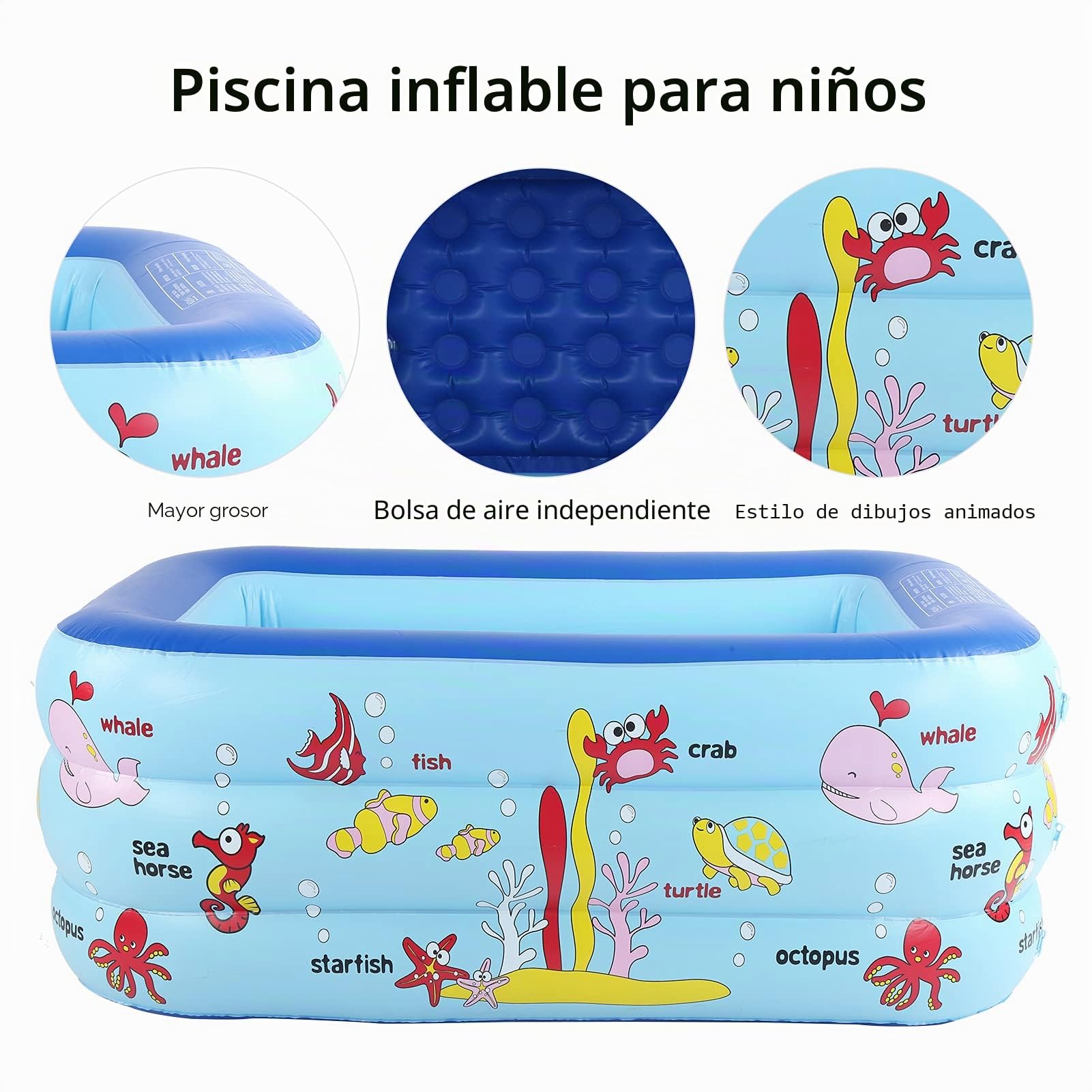 Piscina inflable para niños, piscina inflable para niños, 130 x 85 x 55 cm, piscina de salón familiar, centro de juegos para niños pequeños para interiores y exteriores