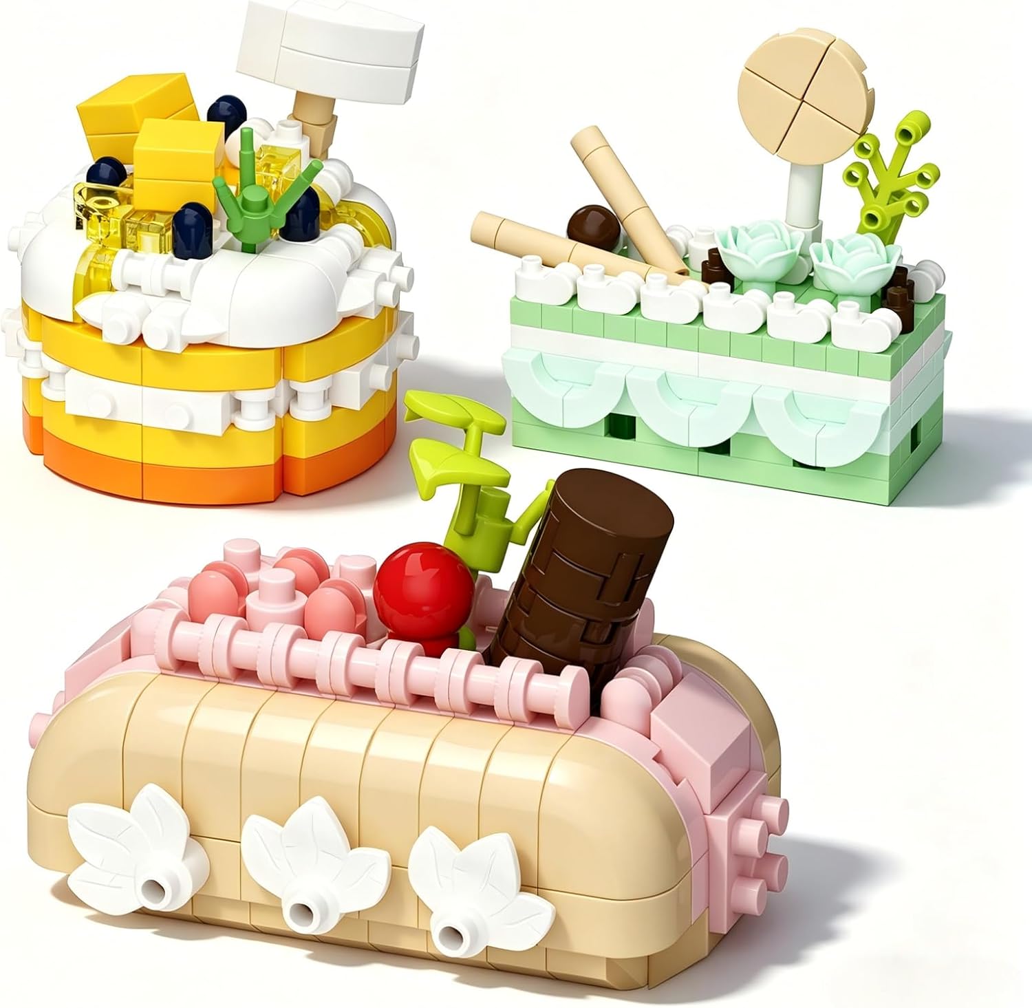 Dessert Building Blocks,Creative City Food Toys Set ，Mini Cake Gift Party Game Accessories，Easter Egg Fillers for Kids (Lemon Mousse 188Pcs)