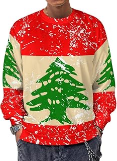 Lebanese Retro Flag Men's Crewneck Sweatshirt Long Sleeve Casual Pullover Sweater T-Shirt Lightweight Tops