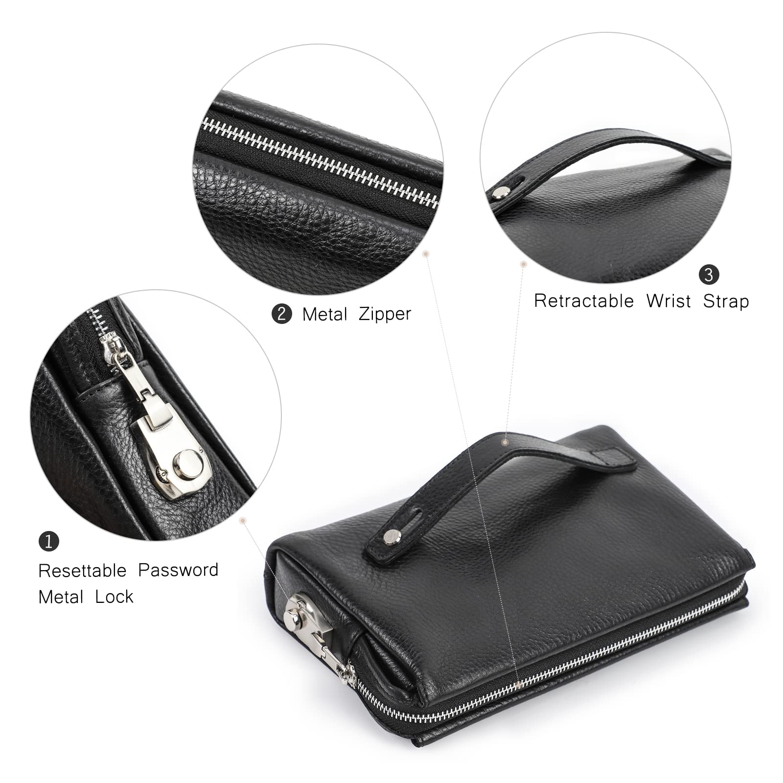 CONTACTS Bolso de mano de cuero genuino con tarjetero para hombre, cartera de gran capacidad con cerradura de combinación antirrobo