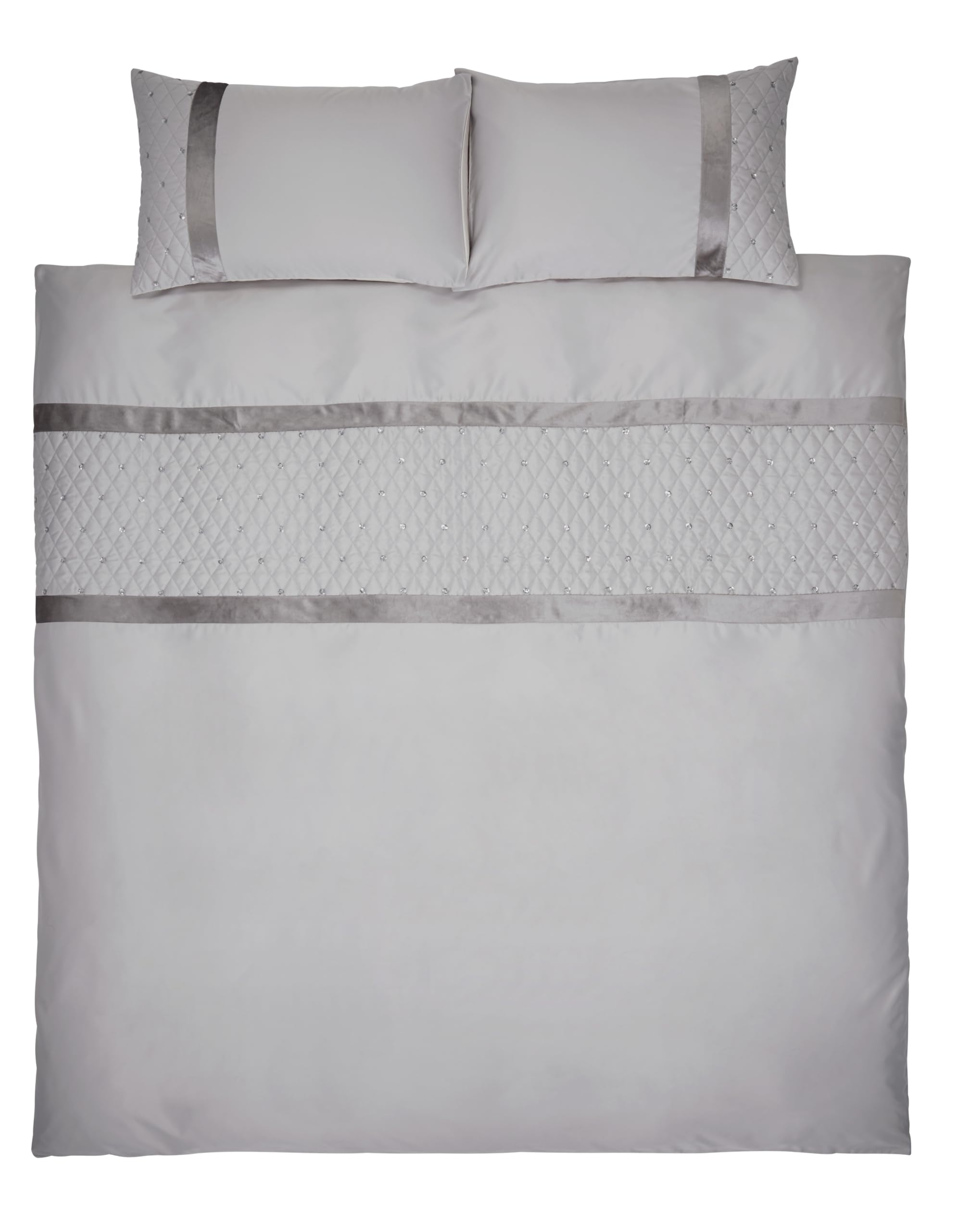 Catherine Lansfield Juego de Funda de edredón y Fundas de Almohada con diseño de racimo de Lentejuelas, Color Gris