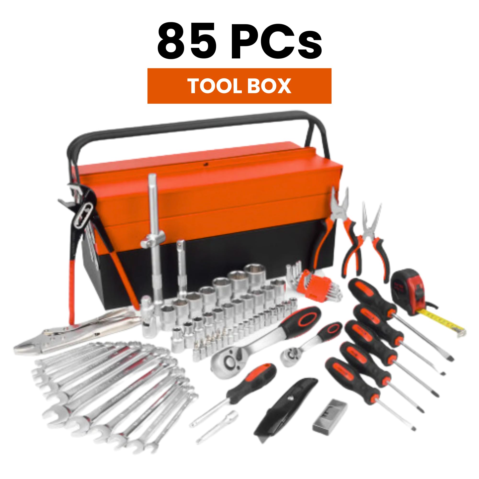 Caja de Herramientas 85 Piezas, Cromo de Vanadio. Maletín de Herramientas Completo. Kit de Bricolaje Portátil. Juego de Piezas de Reparación Manual para el Hogar. CRV Impermeable.