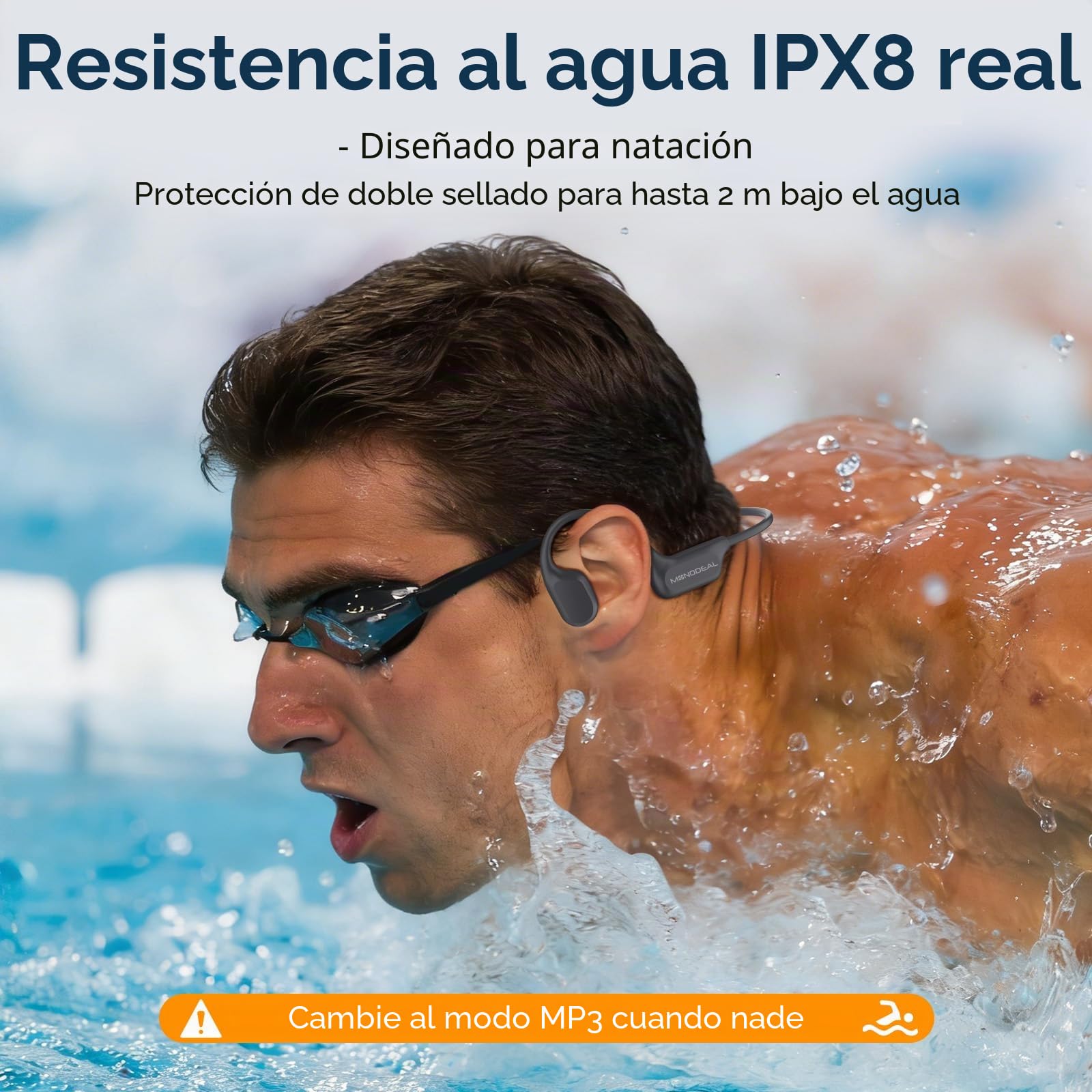 Auriculares Conducción Osea Natacion 16GB MP3 para Nadar Piscina Correr | Impermeable IPX8 para nadar correr, 26g Ultraligero para comodidad, Modos Bluetooth 6.0 y MP3, Material de silicona suave