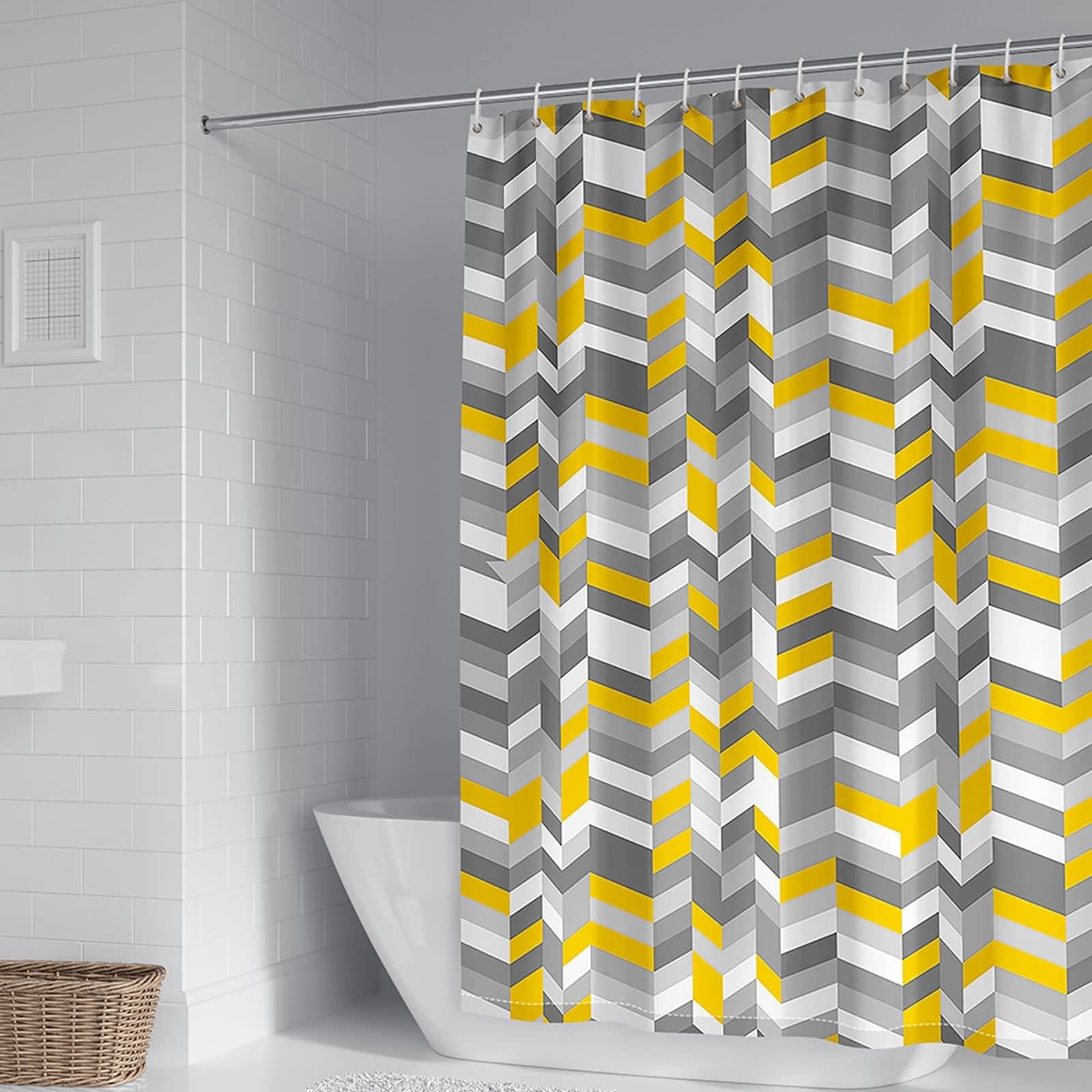 Rideau de douche 165x200cm polyester rayures jaune gris KnSam