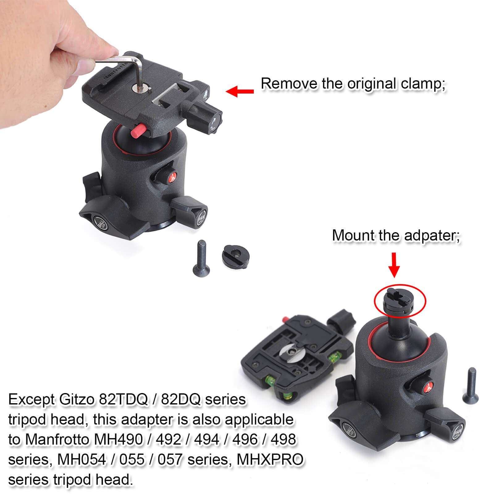 iShoot Konwerter adaptera zacisku głowicy statywu kompatybilny z ARCA-SWISS pasuje do głowicy kulowej statywu Gitzo 82TQD 82QD, Manfrotto MH490 492 494 496 498, MH054 055 057, seria MHXPRO